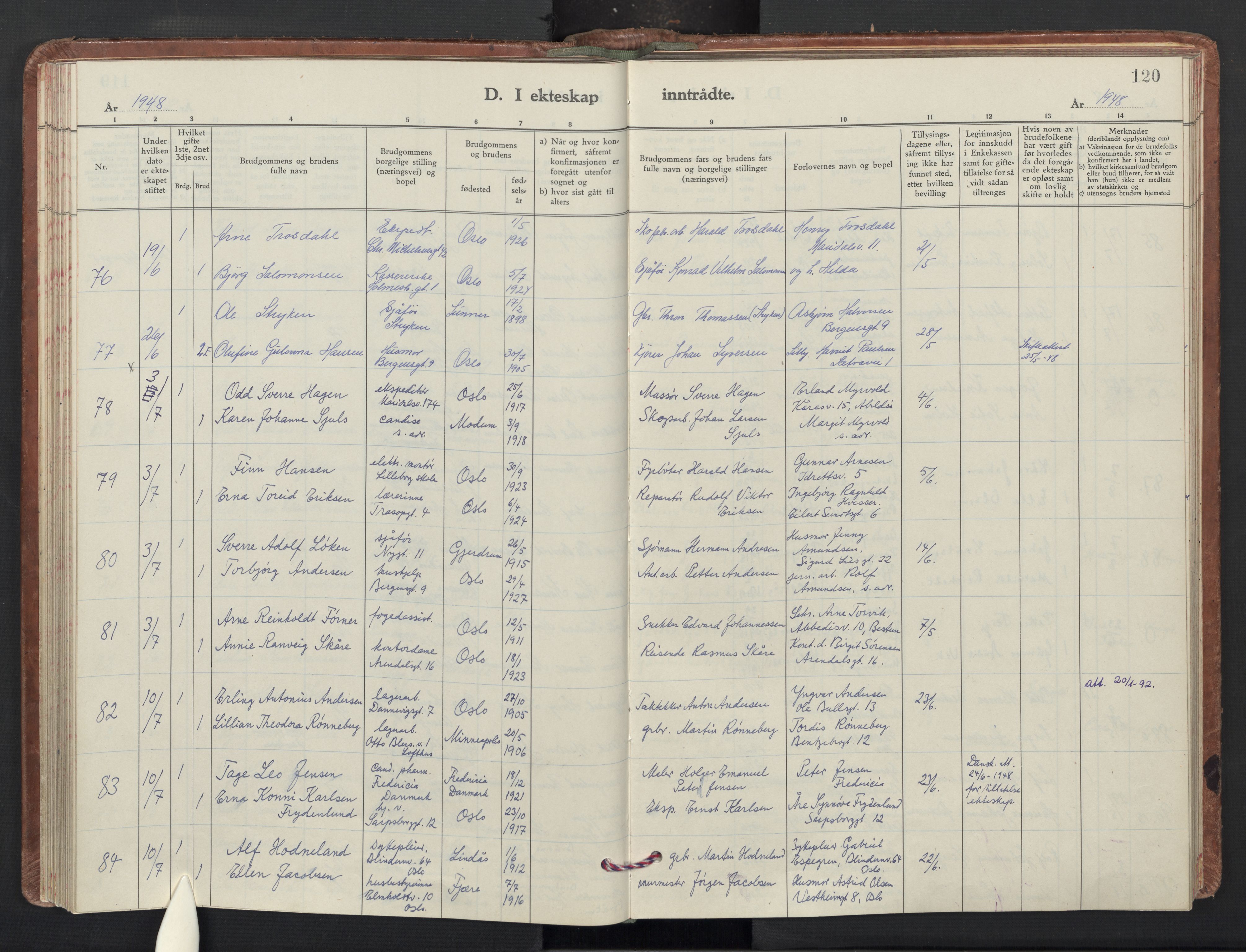 Sagene prestekontor Kirkebøker, AV/SAO-A-10796/F/L0019: Parish register (official) no. 19, 1939-1954, p. 120
