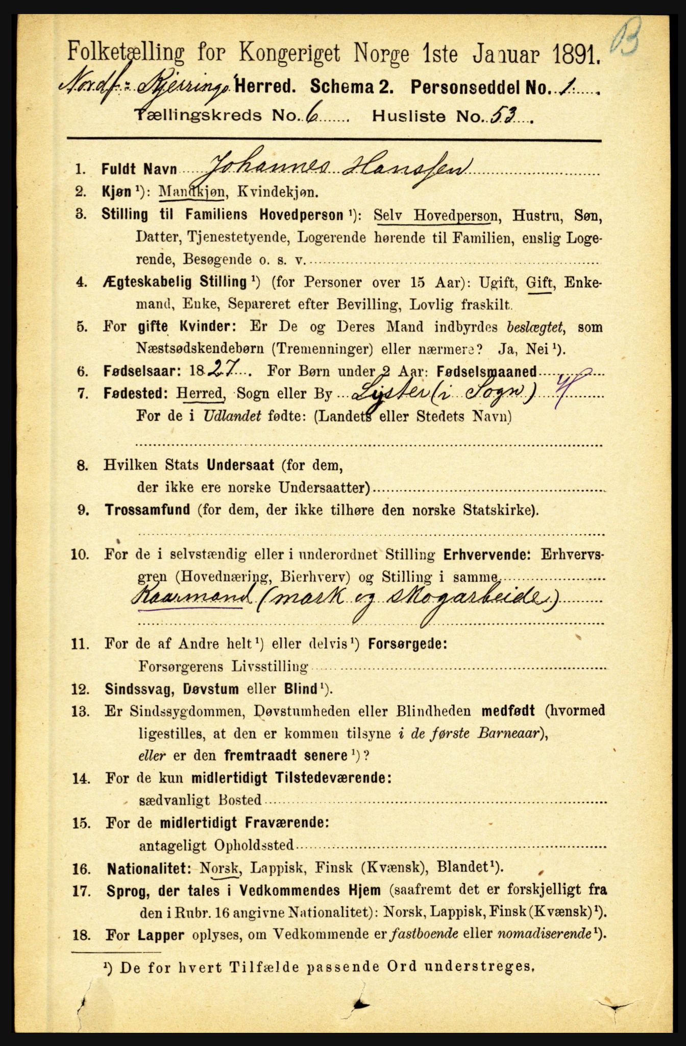 RA, 1891 census for 1846 Nordfold-Kjerringøy, 1891, p. 1733