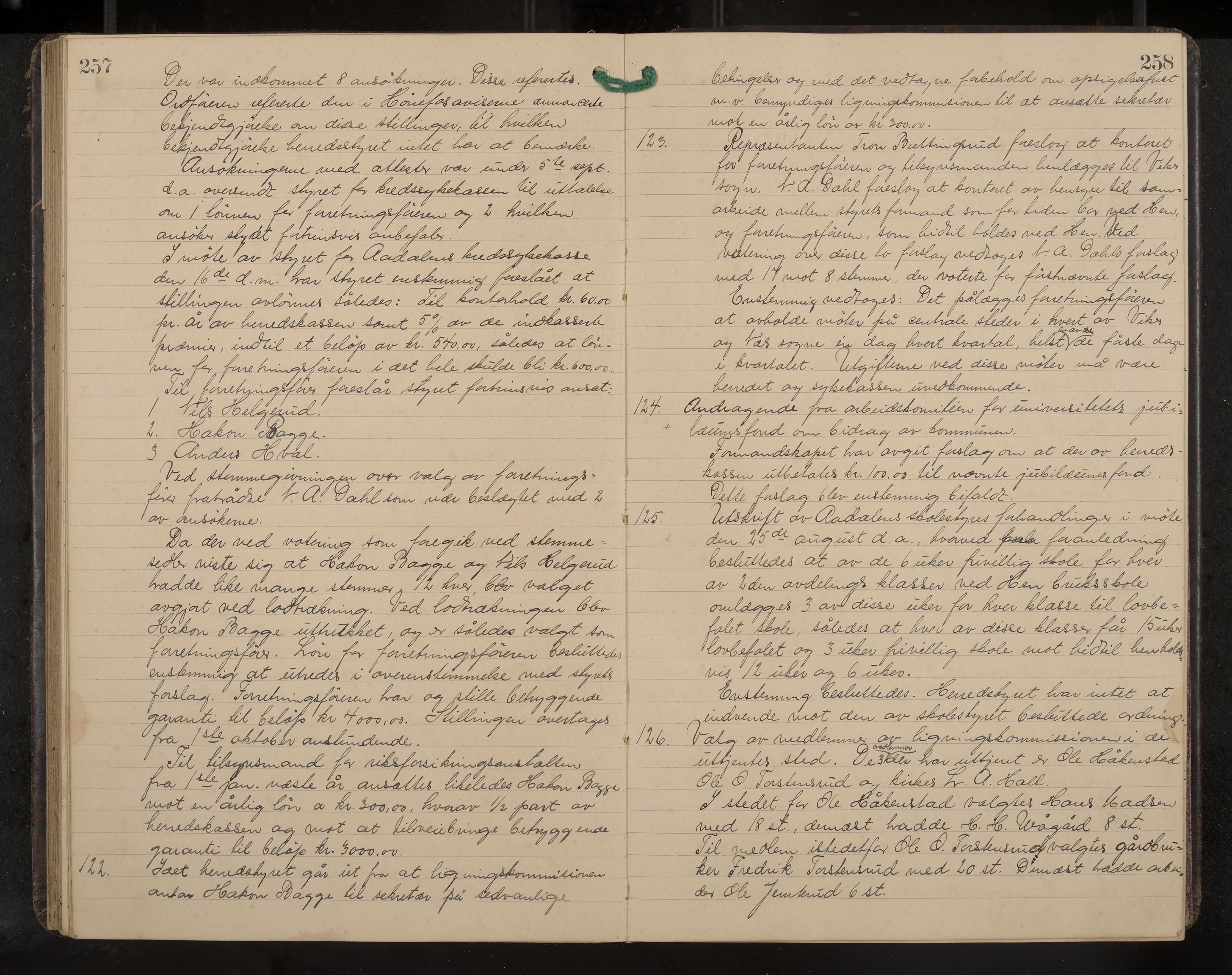 Ådal formannskap og sentraladministrasjon, IKAK/0614021/A/Aa/L0003: Møtebok, 1907-1914, p. 257-258