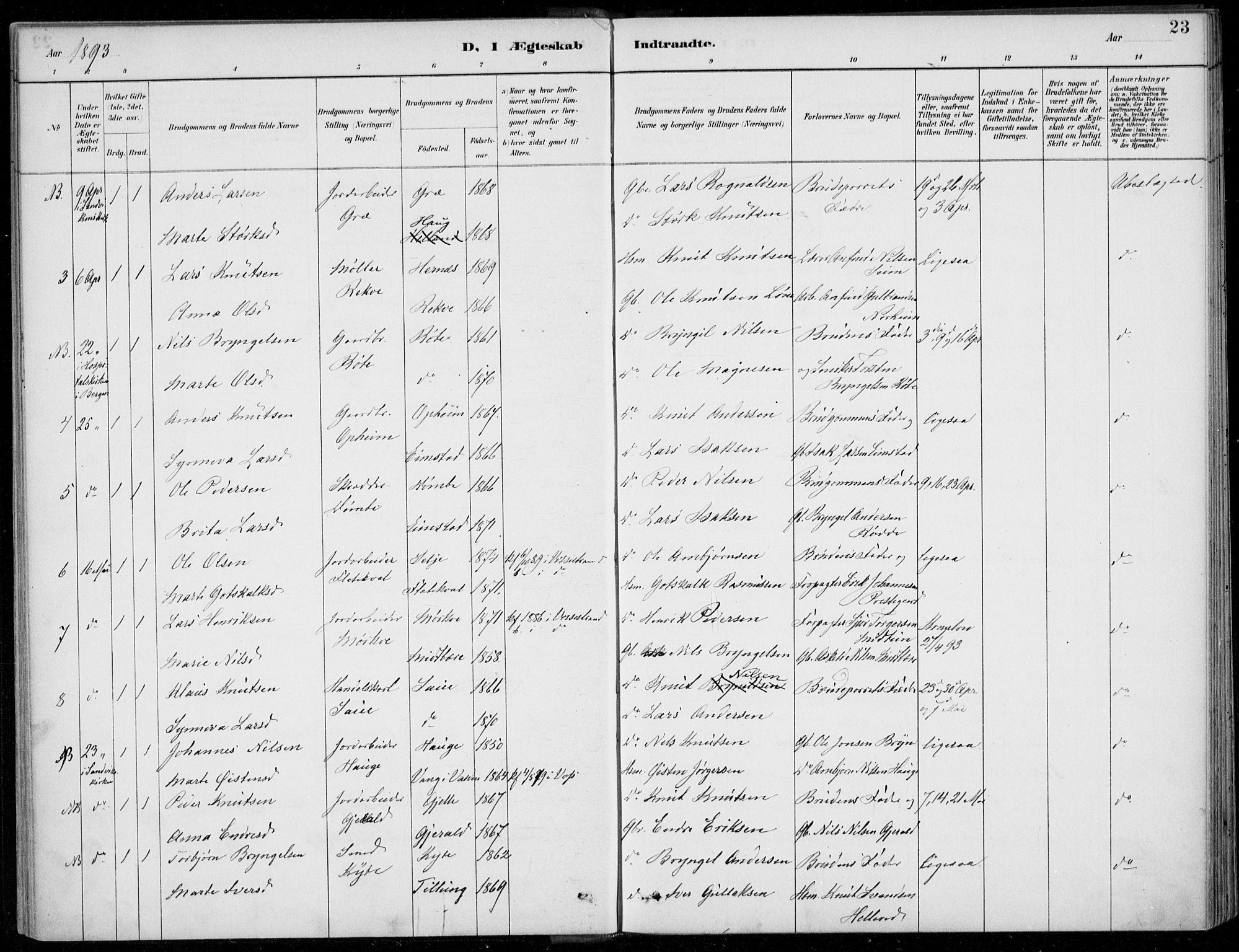 Voss sokneprestembete, SAB/A-79001/H/Haa: Parish register (official) no. C  1, 1887-1915, p. 23