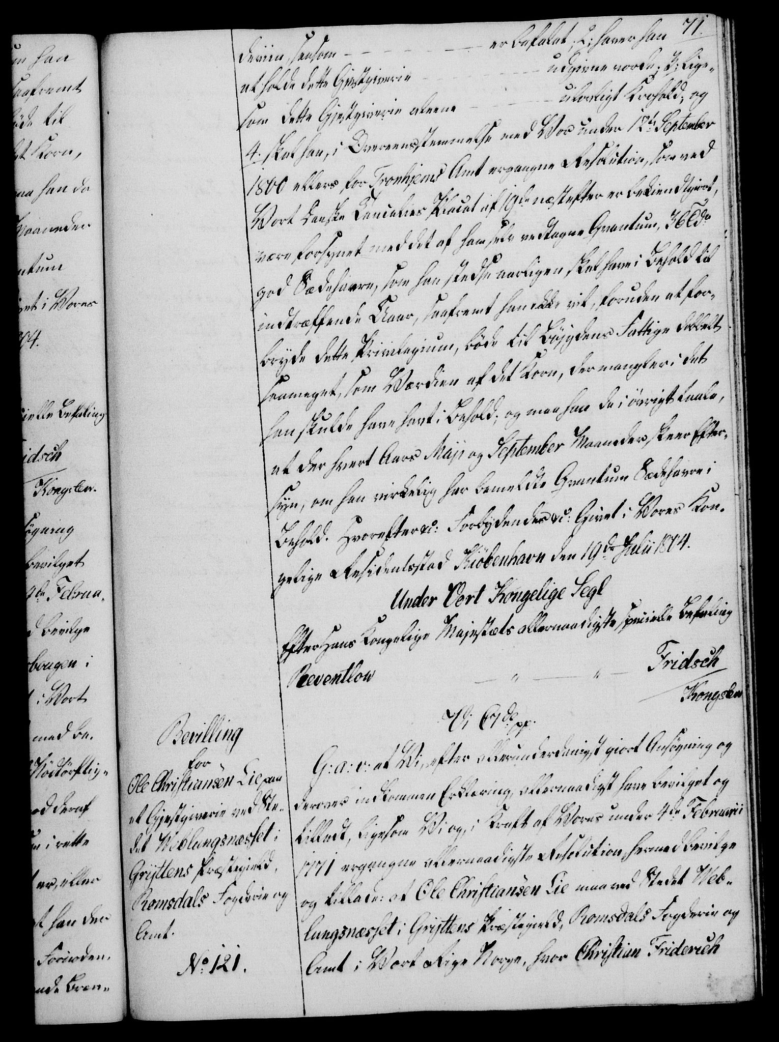 Rentekammeret, Kammerkanselliet, AV/RA-EA-3111/G/Gg/Gga/L0018: Norsk ekspedisjonsprotokoll med register (merket RK 53.18), 1804-1806, p. 71