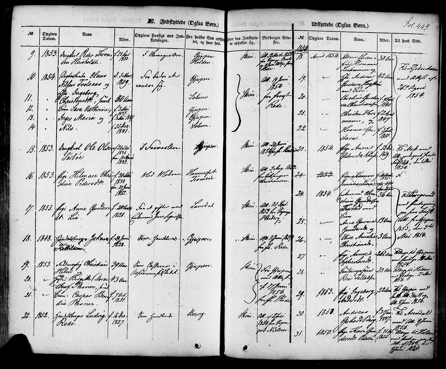 Skien kirkebøker, SAKO/A-302/F/Fa/L0006a: Parish register (official) no. 6A, 1843-1856, p. 449