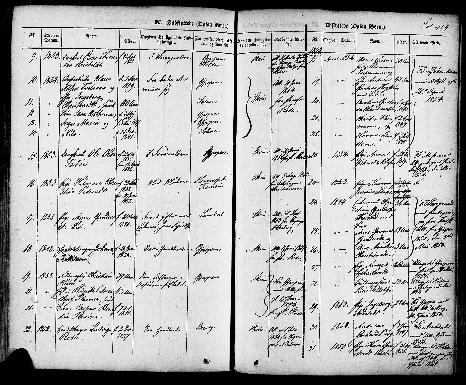 Skien kirkebøker, AV/SAKO-A-302/F/Fa/L0006a: Parish register (official) no. 6A, 1843-1856, p. 449