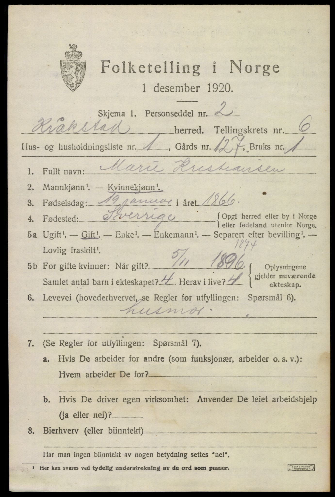 SAO, 1920 census for Kråkstad, 1920, p. 5763