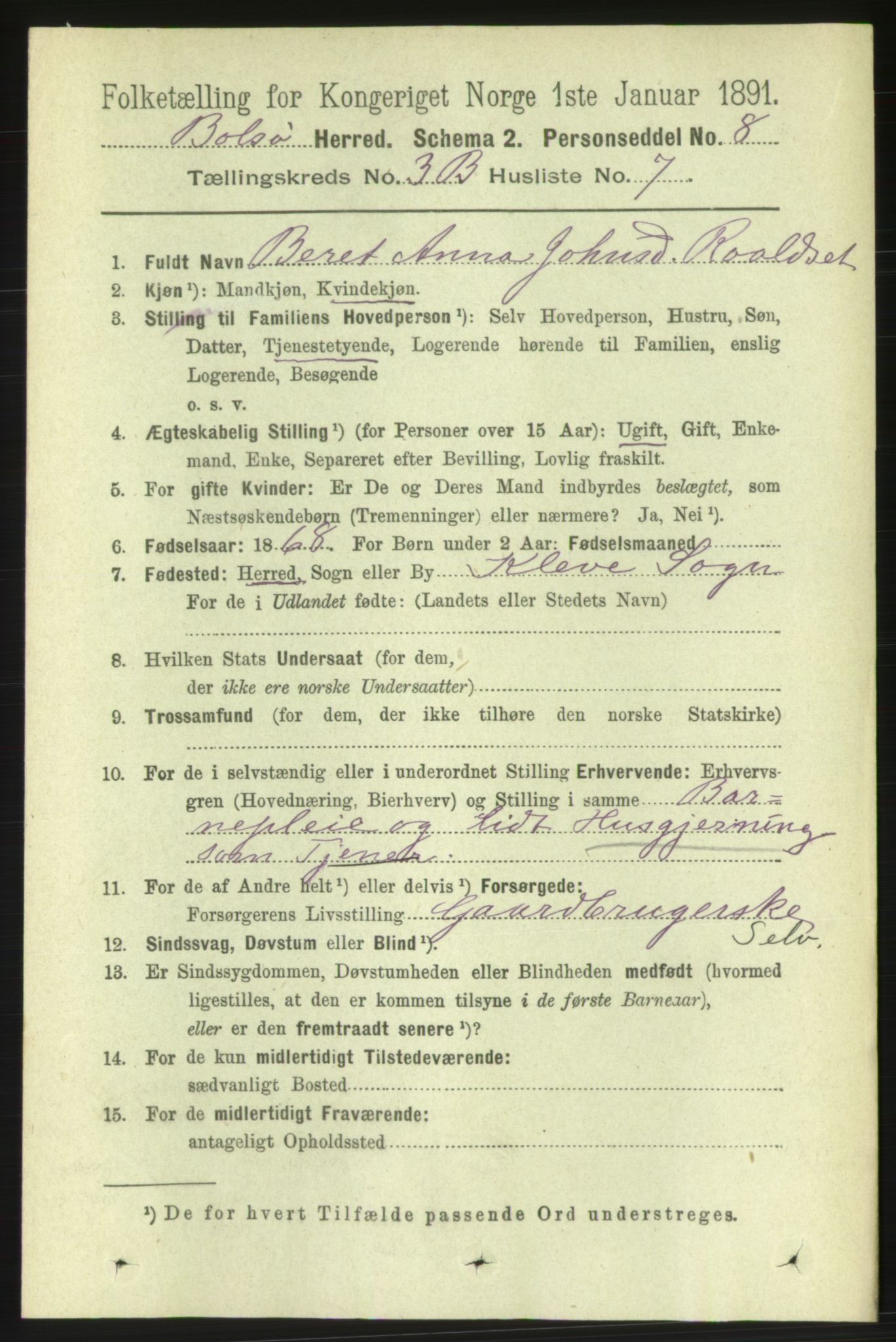 RA, 1891 census for 1544 Bolsøy, 1891, p. 2127