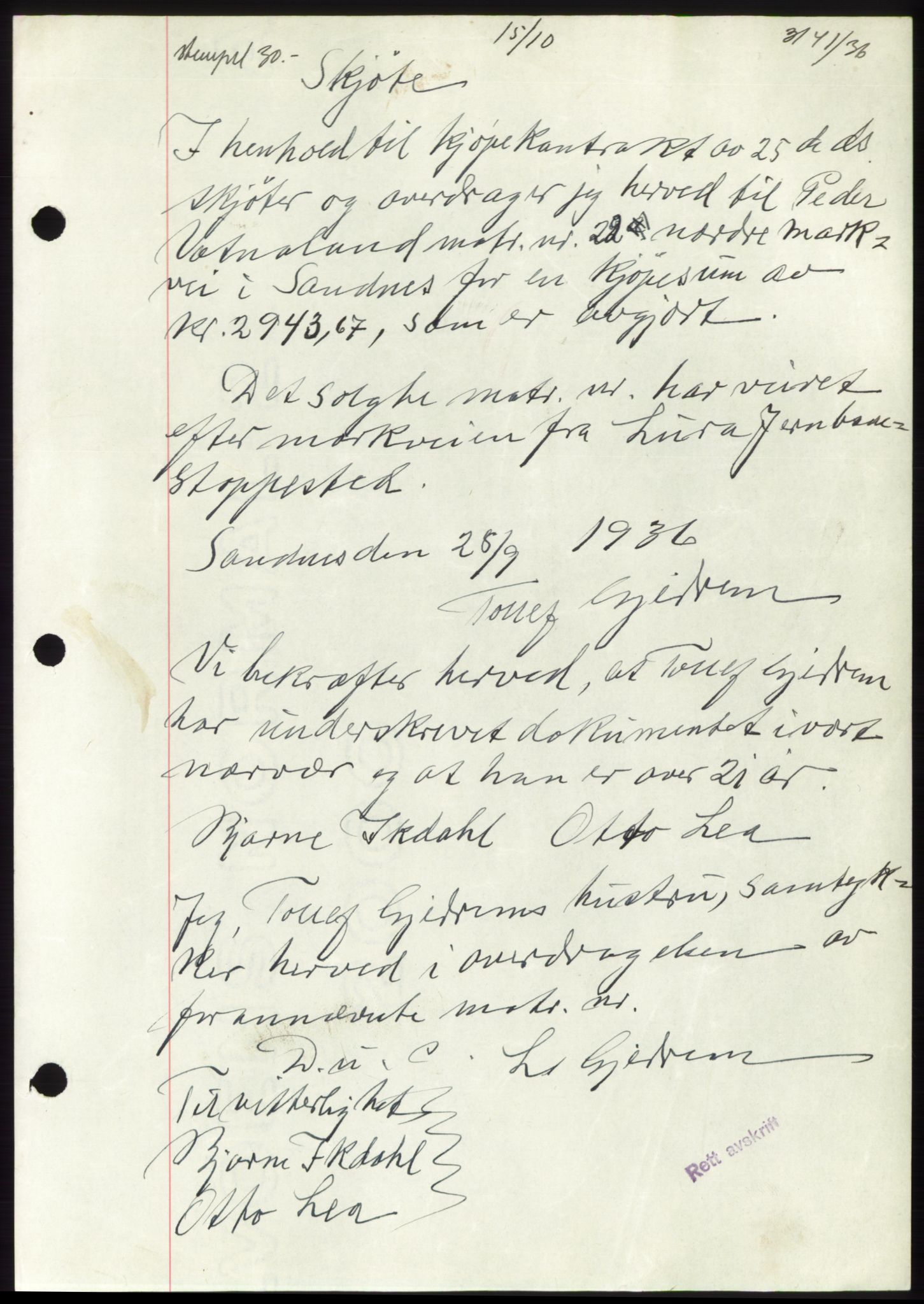 Jæren sorenskriveri, AV/SAST-A-100310/03/G/Gba/L0066: Mortgage book no. 71-72, 1936-1936, Diary no: : 3141/1936