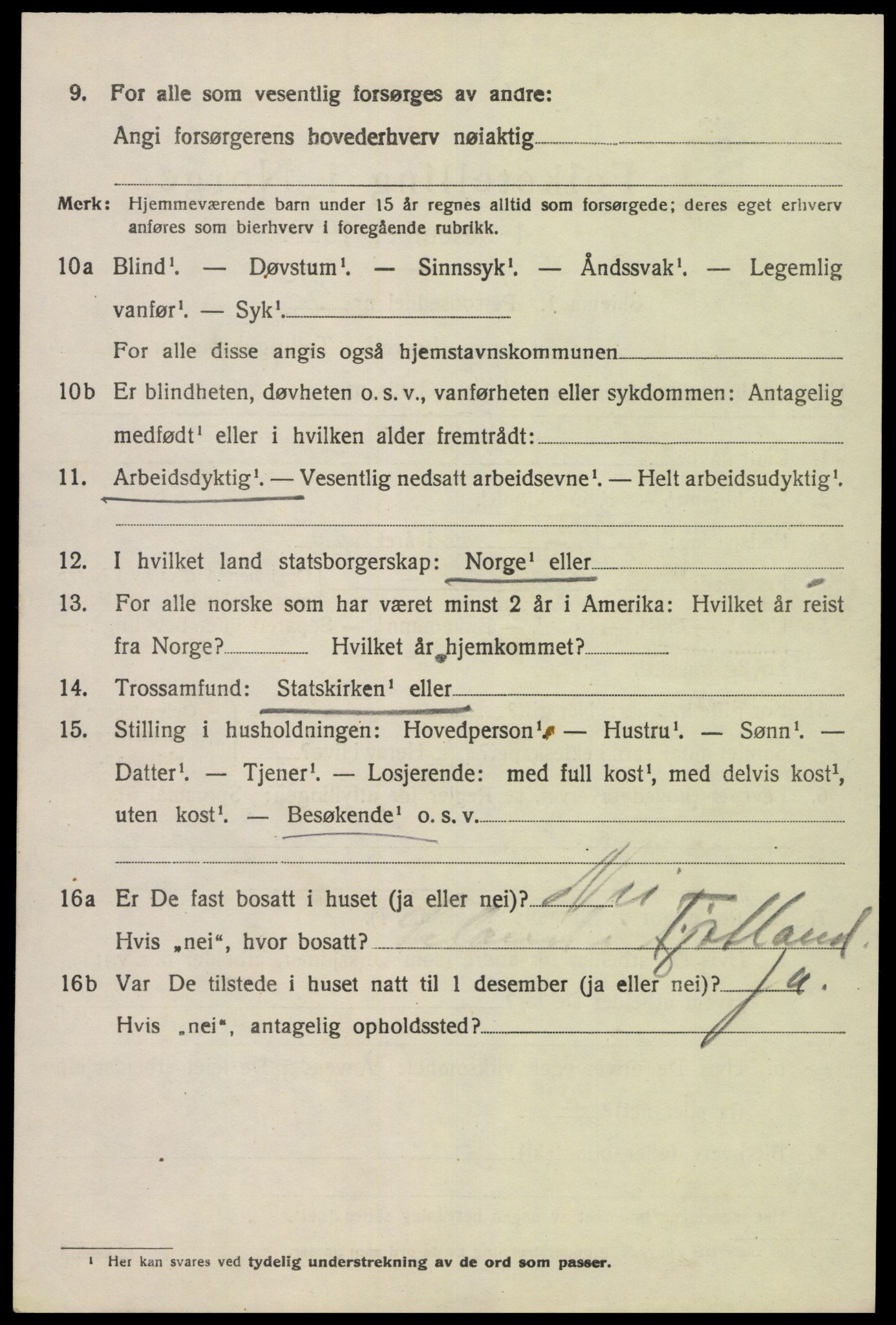 SAK, 1920 census for Fjotland, 1920, p. 1189