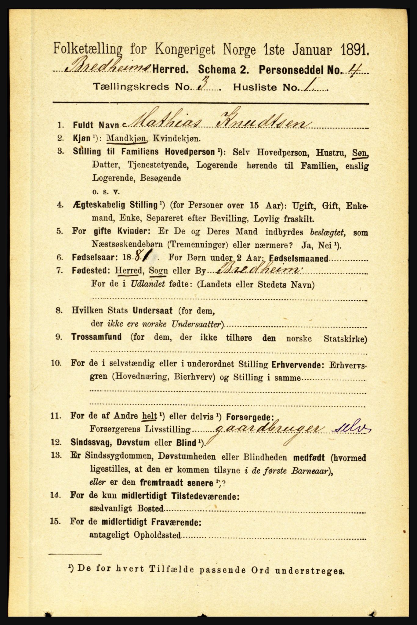 RA, 1891 census for 1446 Breim, 1891, p. 880