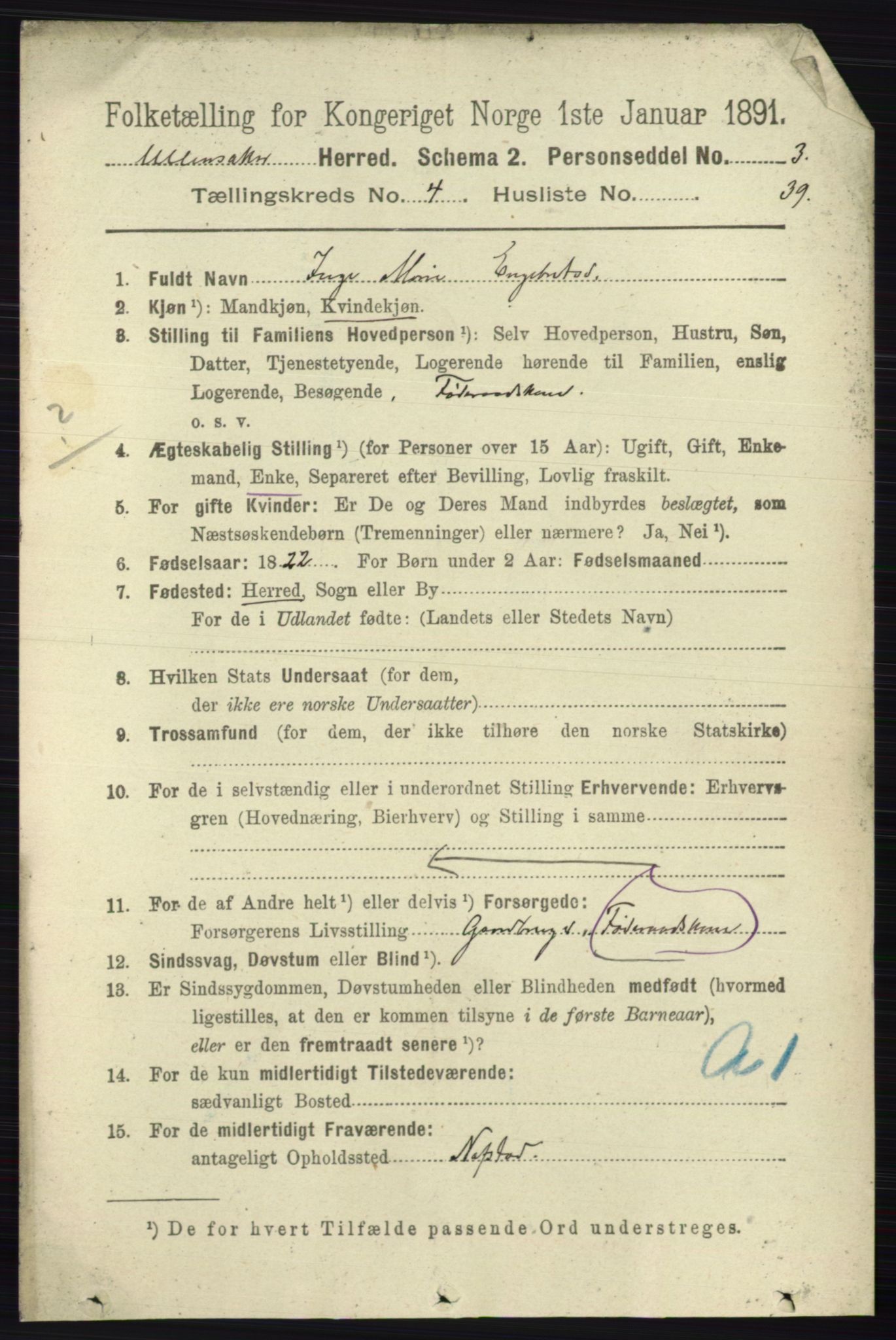 RA, 1891 census for 0235 Ullensaker, 1891, p. 1714