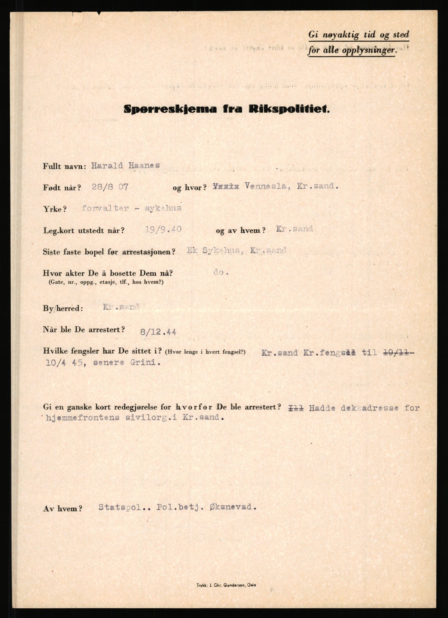Rikspolitisjefen, AV/RA-S-1560/L/L0007: Heen, Erik C. - Iversen, Trygve, 1940-1945, p. 1029