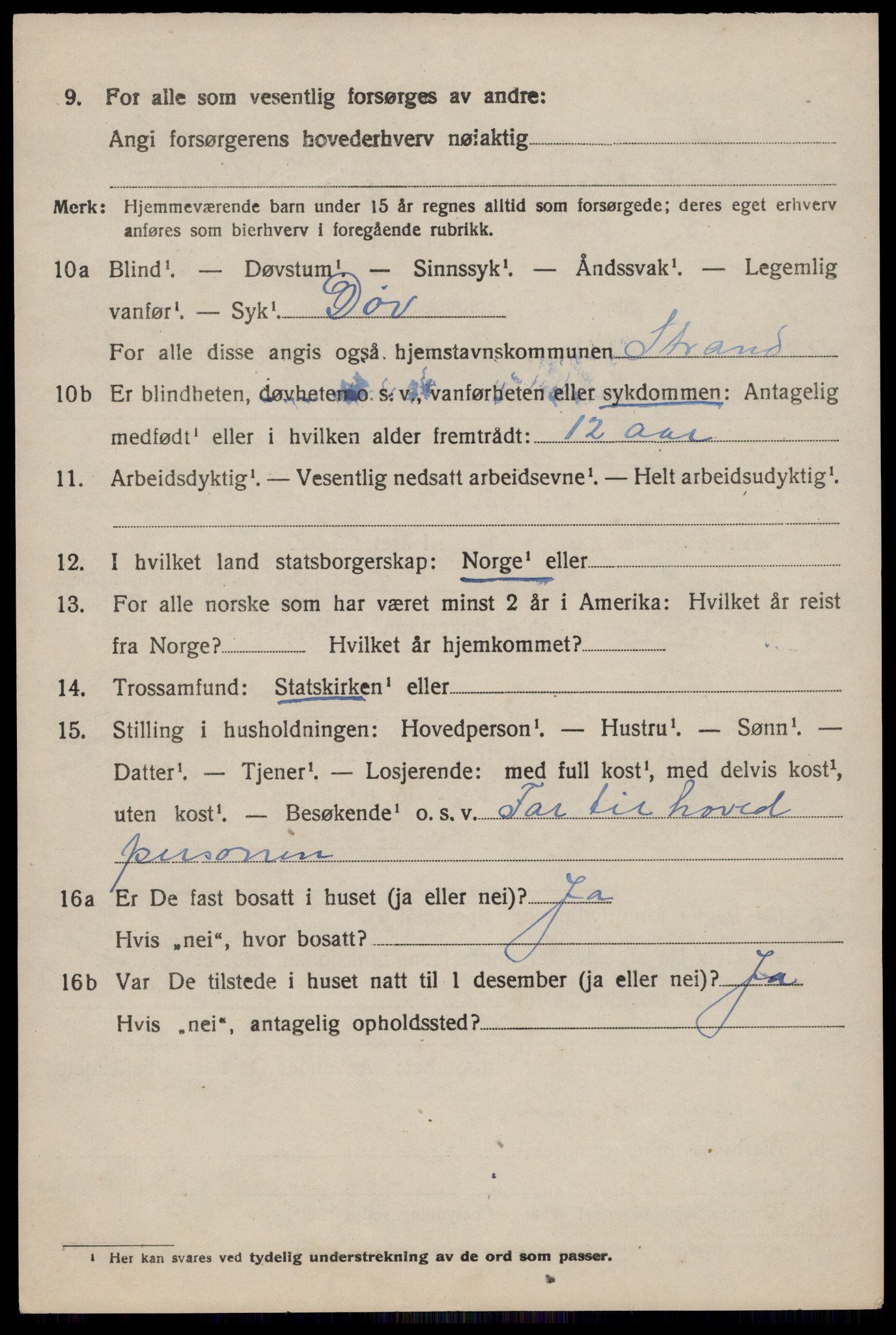SAST, 1920 census for Strand, 1920, p. 2335