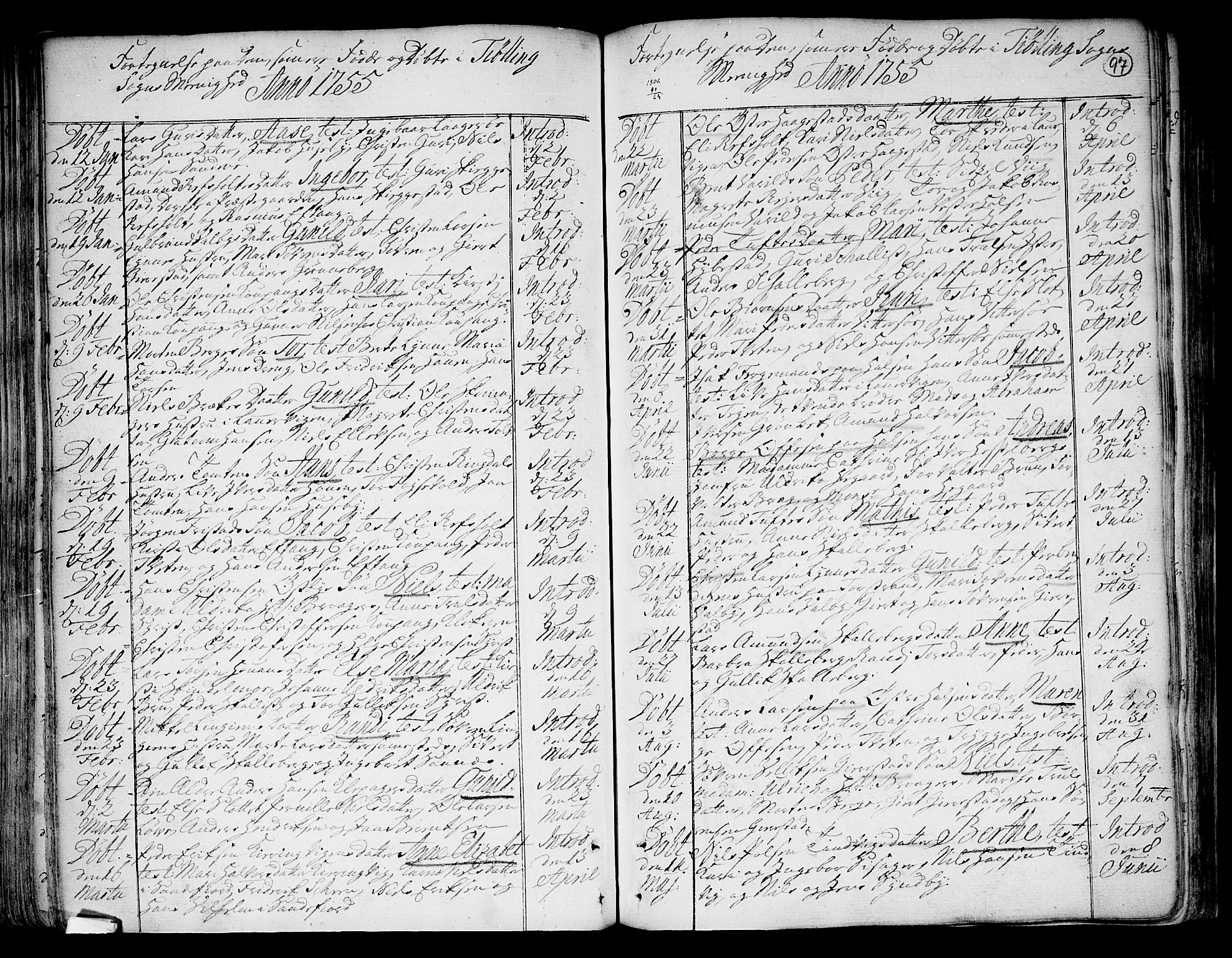 Tjølling kirkebøker, SAKO/A-60/F/Fa/L0003: Parish register (official) no. 3, 1735-1778, p. 97