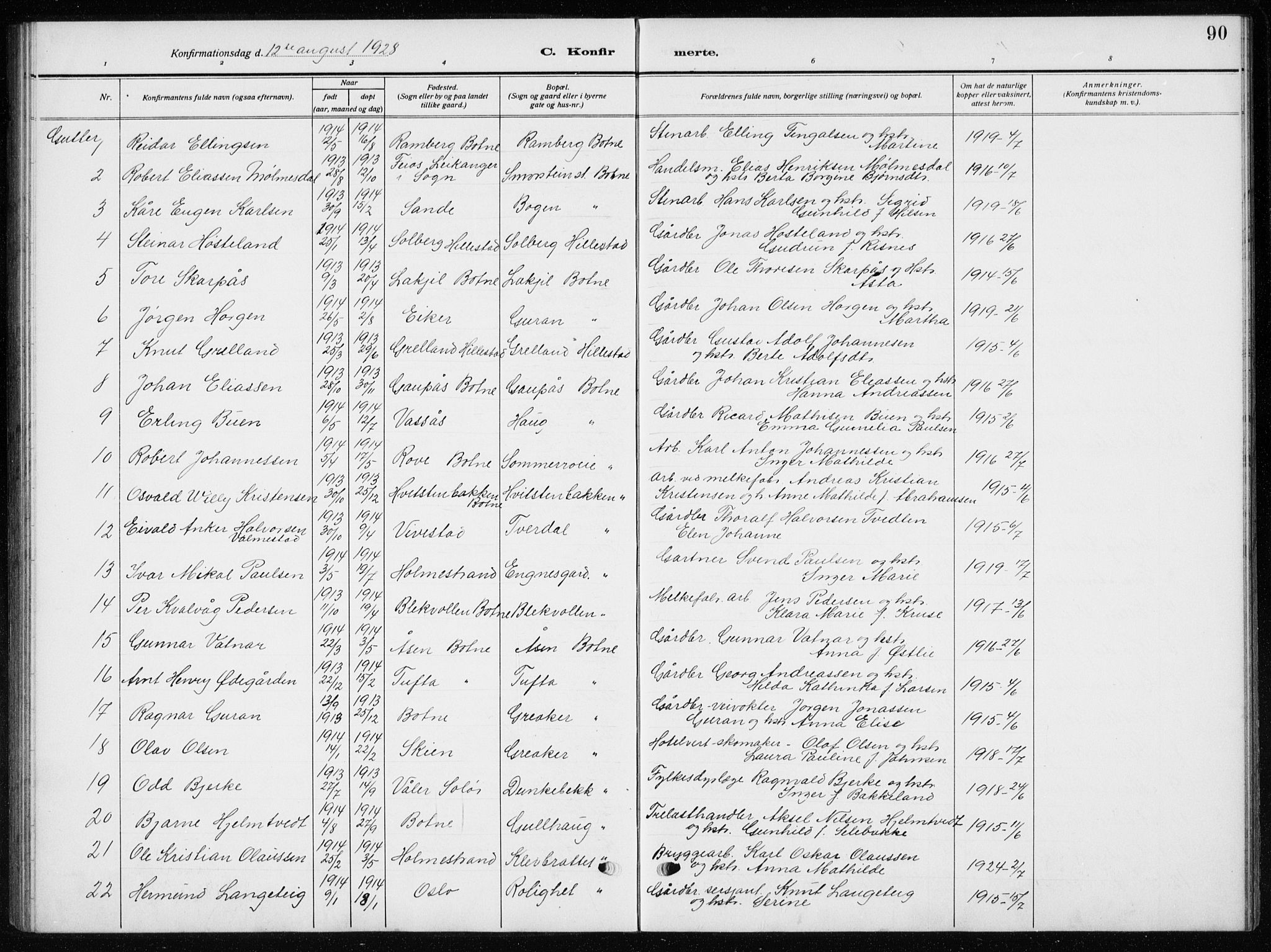 Botne kirkebøker, AV/SAKO-A-340/G/Ga/L0005: Parish register (copy) no. I 5, 1916-1934, p. 90