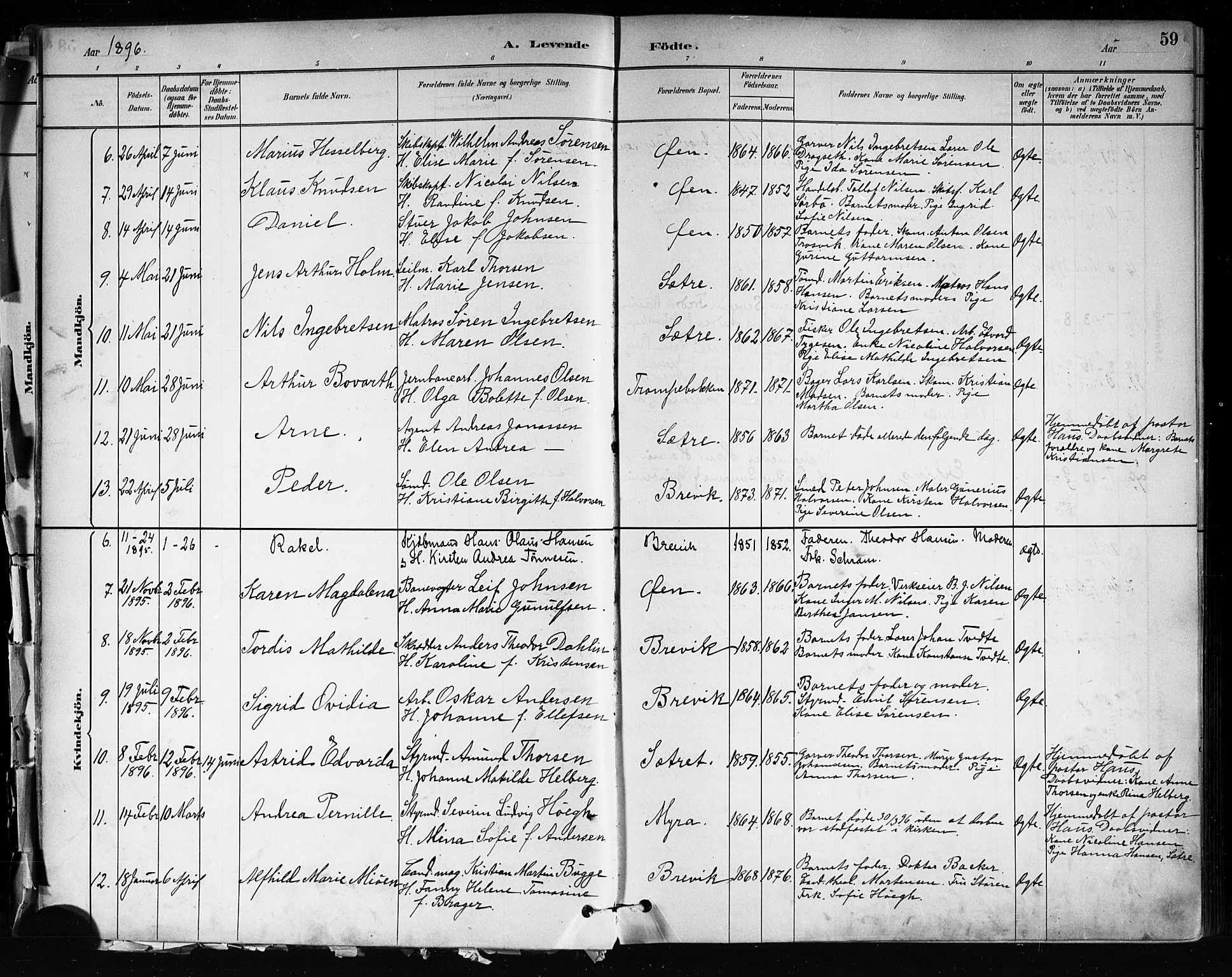 Brevik kirkebøker, SAKO/A-255/F/Fa/L0007: Parish register (official) no. 7, 1882-1900, p. 59