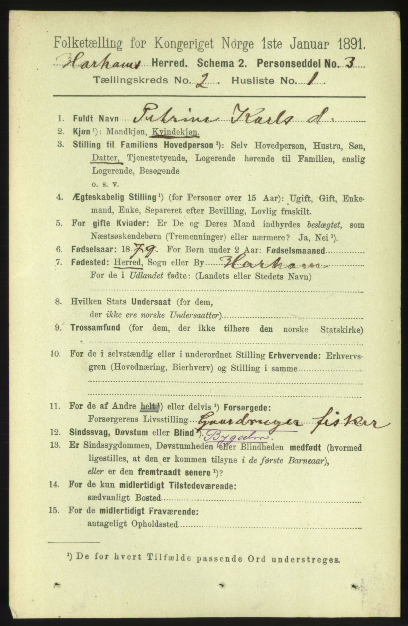 RA, 1891 census for 1534 Haram, 1891, p. 618