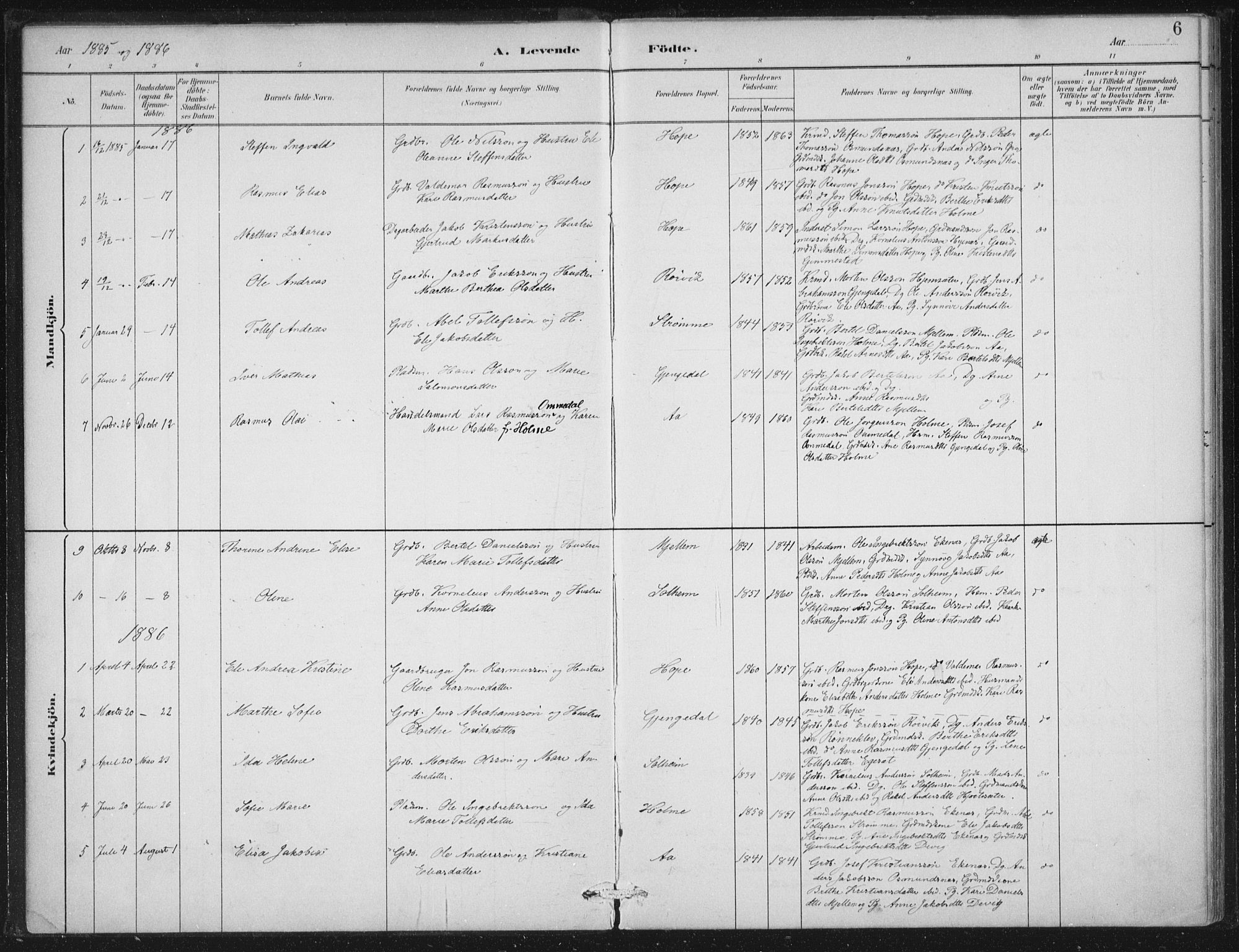 Gloppen sokneprestembete, SAB/A-80101/H/Haa/Haae/L0001: Parish register (official) no. E  1, 1885-1904, p. 6