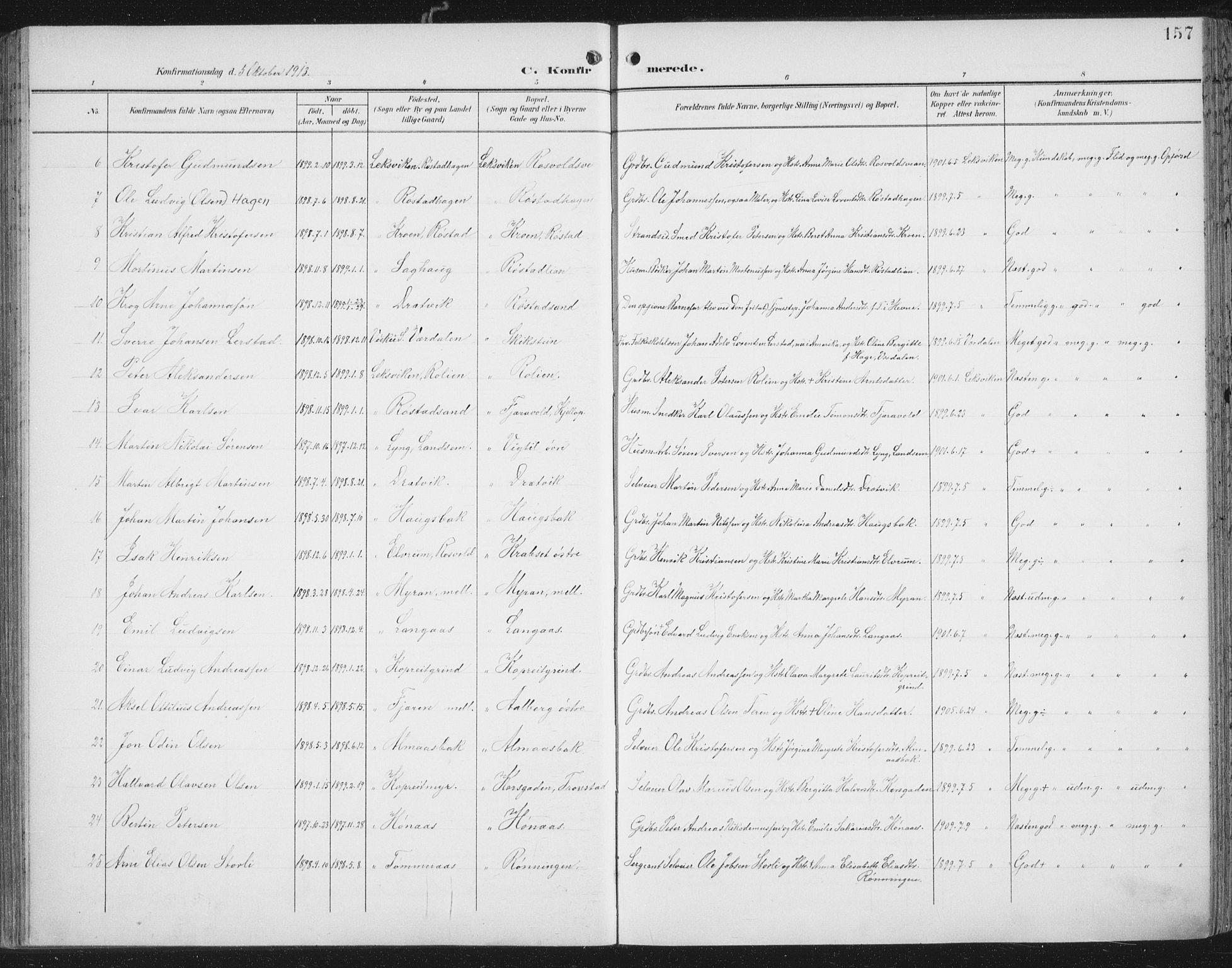 Ministerialprotokoller, klokkerbøker og fødselsregistre - Nord-Trøndelag, SAT/A-1458/701/L0011: Parish register (official) no. 701A11, 1899-1915, p. 157