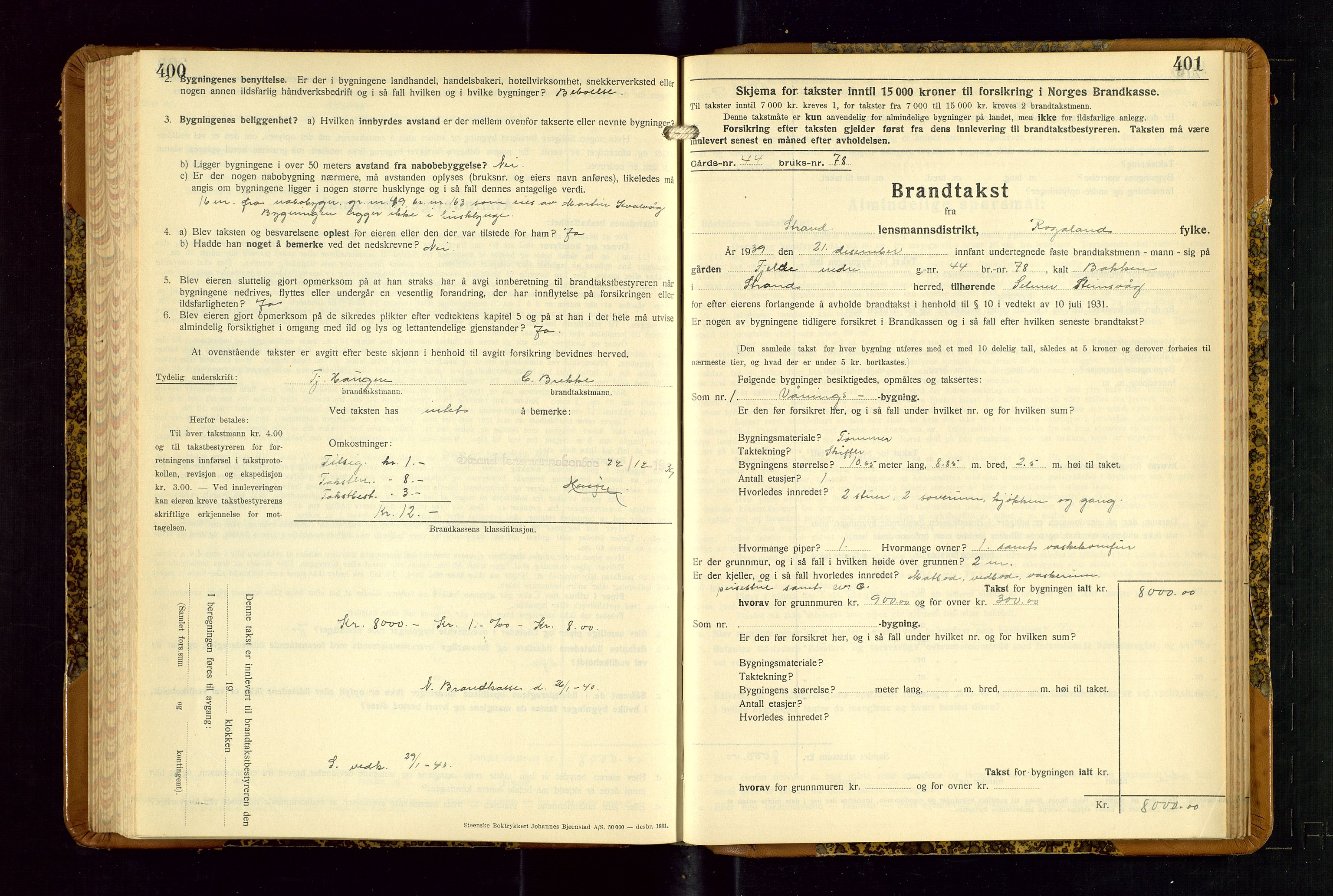 Strand og Forsand lensmannskontor, AV/SAST-A-100451/Gob/L0001: Branntakstprotokoll, 1935-1942, p. 400-401