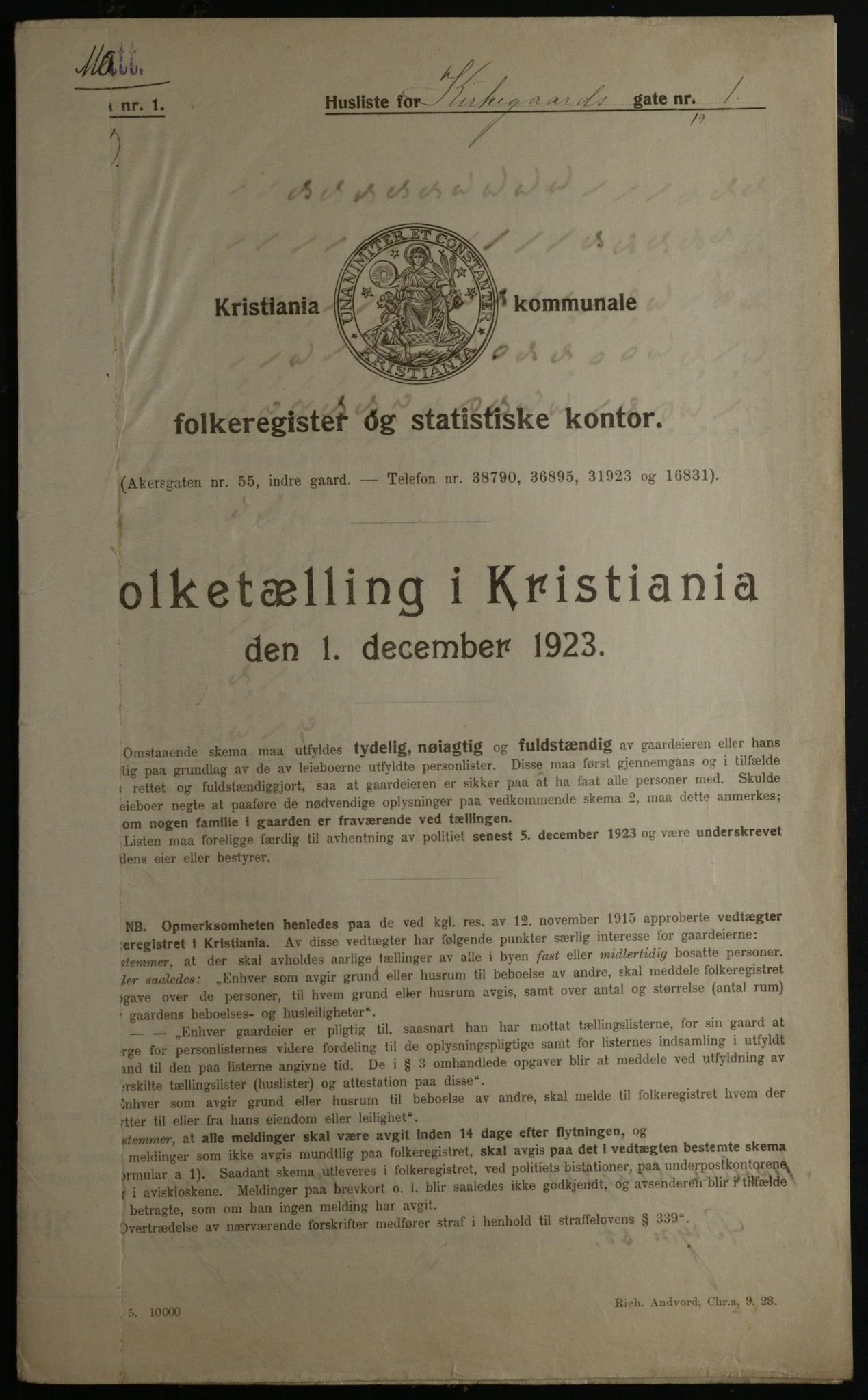 OBA, Municipal Census 1923 for Kristiania, 1923, p. 55724