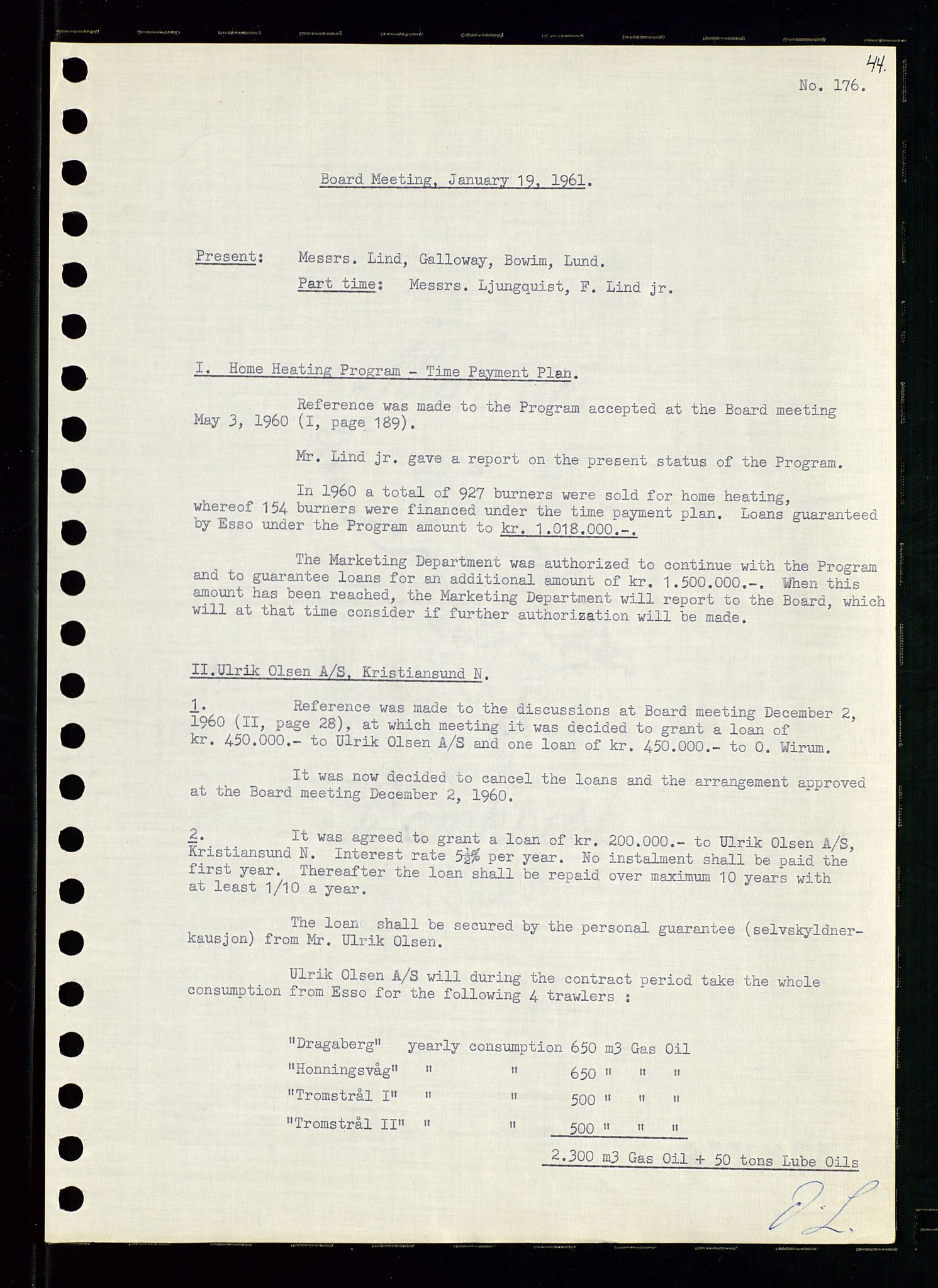 Pa 0982 - Esso Norge A/S, AV/SAST-A-100448/A/Aa/L0001/0002: Den administrerende direksjon Board minutes (styrereferater) / Den administrerende direksjon Board minutes (styrereferater), 1960-1961, p. 91