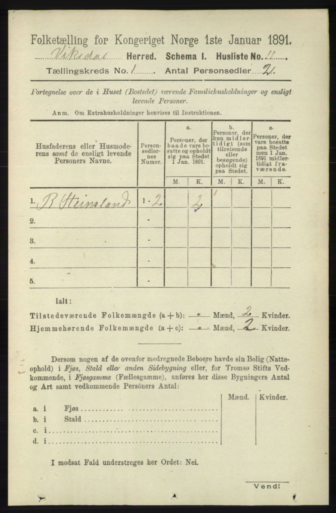 RA, 1891 census for 1157 Vikedal, 1891, p. 42