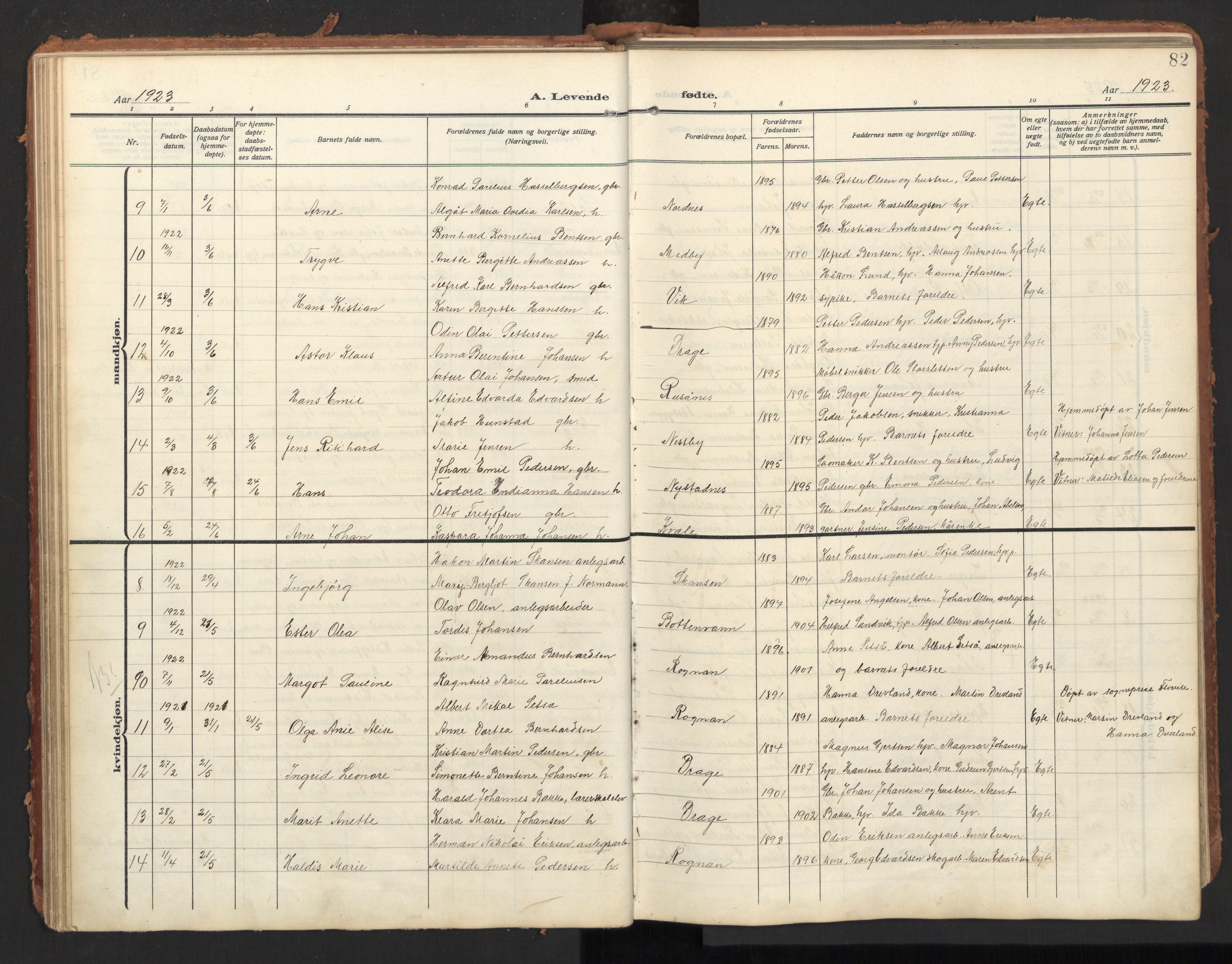 Ministerialprotokoller, klokkerbøker og fødselsregistre - Nordland, AV/SAT-A-1459/847/L0683: Parish register (copy) no. 847C11, 1908-1929, p. 82