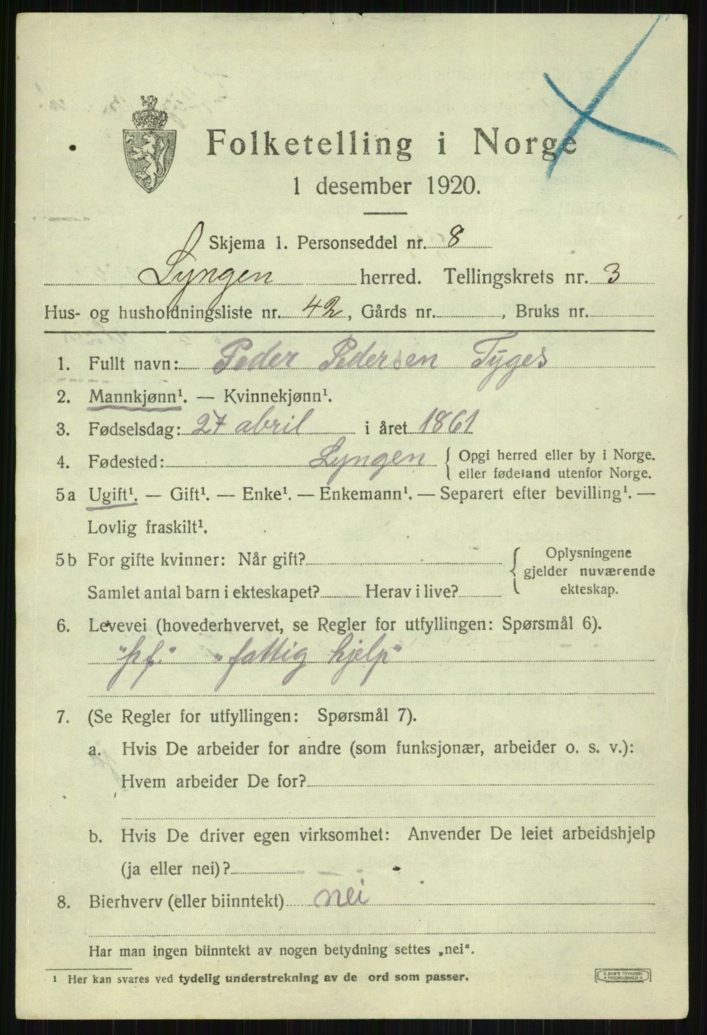 SATØ, 1920 census for Lyngen, 1920, p. 4017