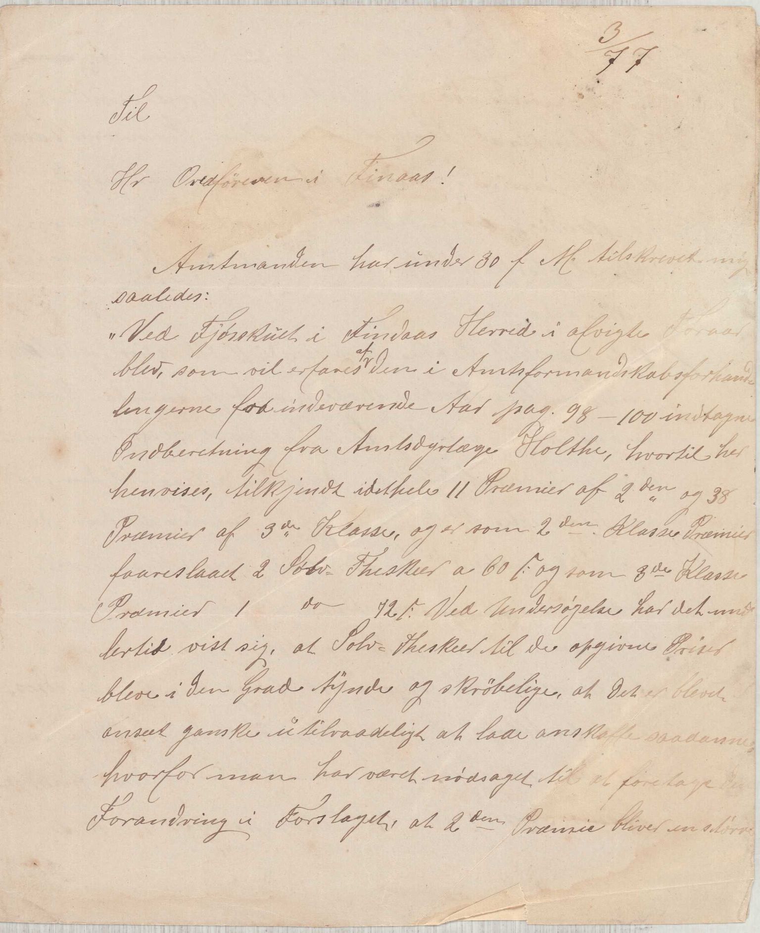 Finnaas kommune. Formannskapet, IKAH/1218a-021/D/Da/L0001/0002: Korrespondanse / saker / Kronologisk ordna korrespodanse, 1876-1879, p. 15