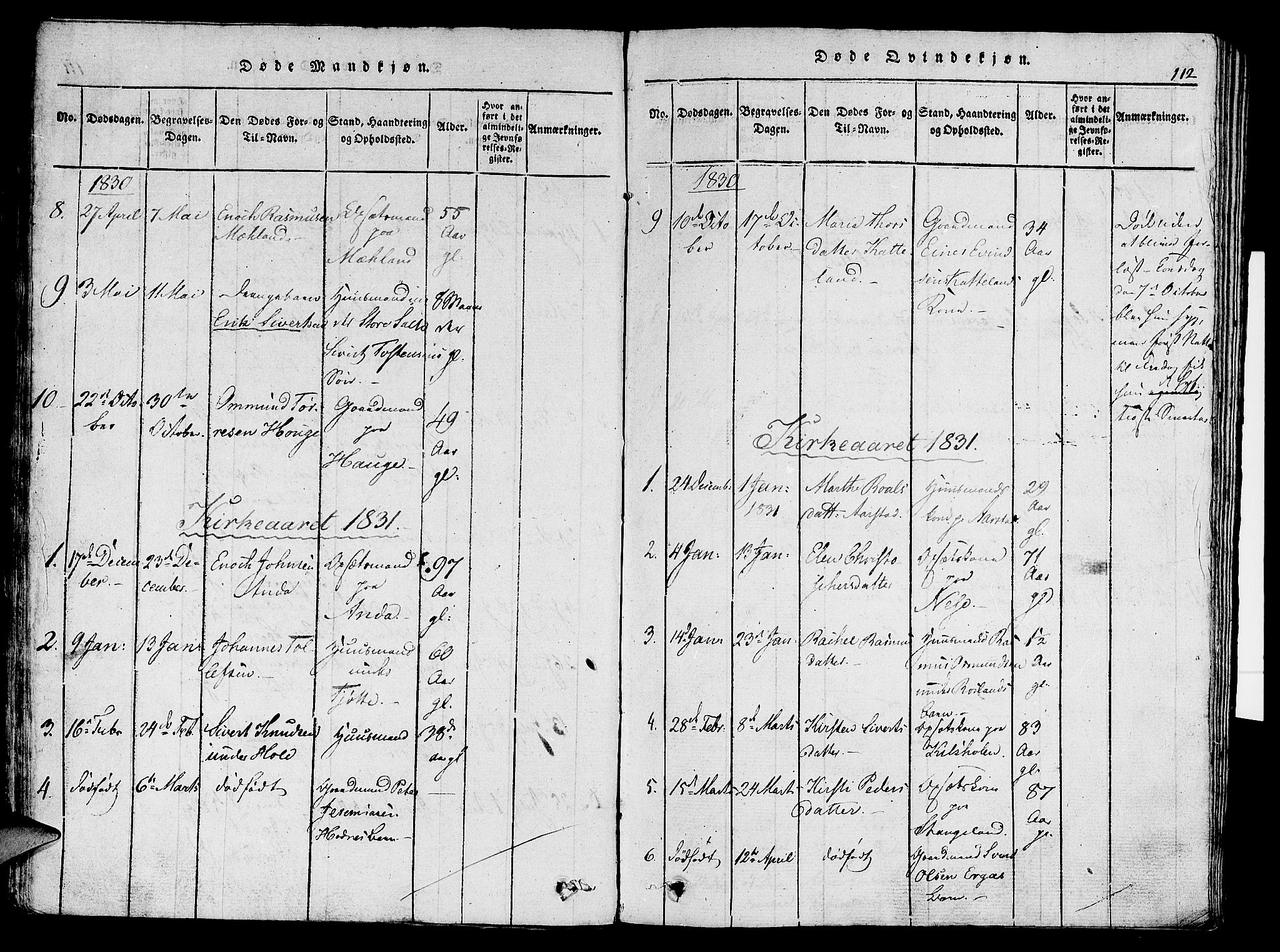 Klepp sokneprestkontor, SAST/A-101803/001/3/30BA/L0002: Parish register (official) no. A 2, 1816-1833, p. 112