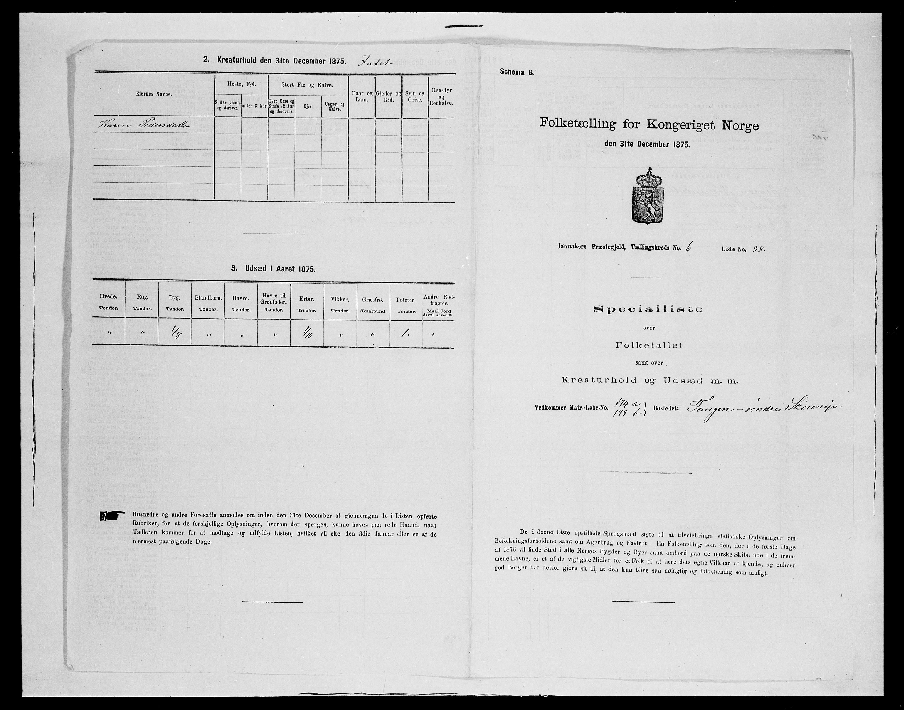 SAH, 1875 census for 0532P Jevnaker, 1875, p. 1097