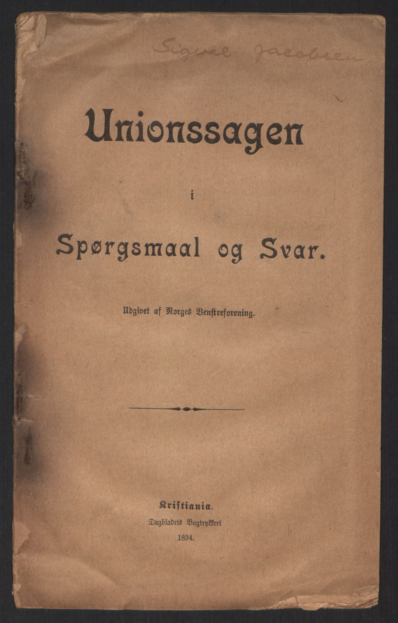 Venstres Hovedorganisasjon, RA/PA-0876/X/L0001: De eldste skrifter, 1860-1936, p. 603