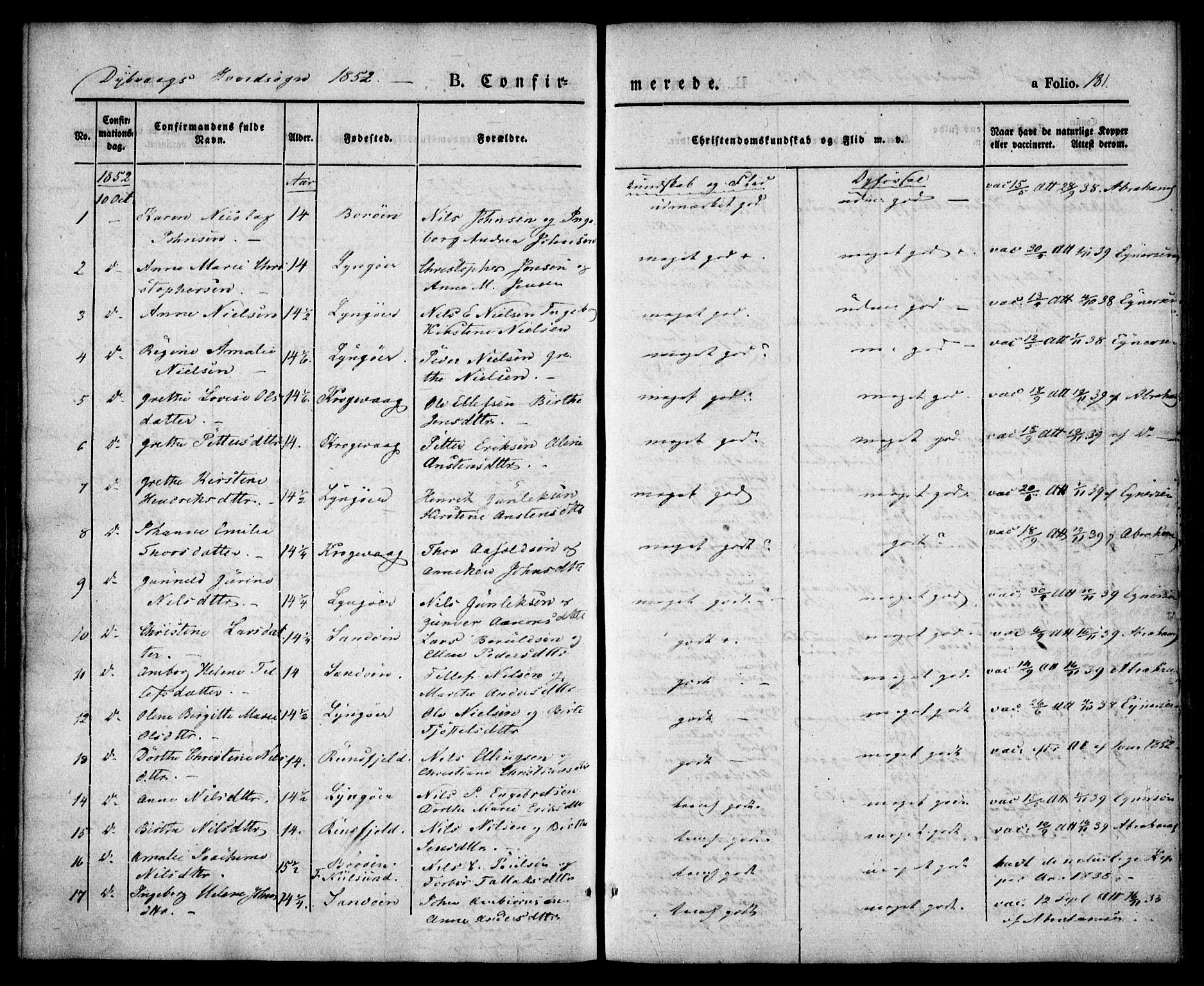 Dypvåg sokneprestkontor, SAK/1111-0007/F/Fa/Faa/L0005: Parish register (official) no. A 5, 1841-1854, p. 181