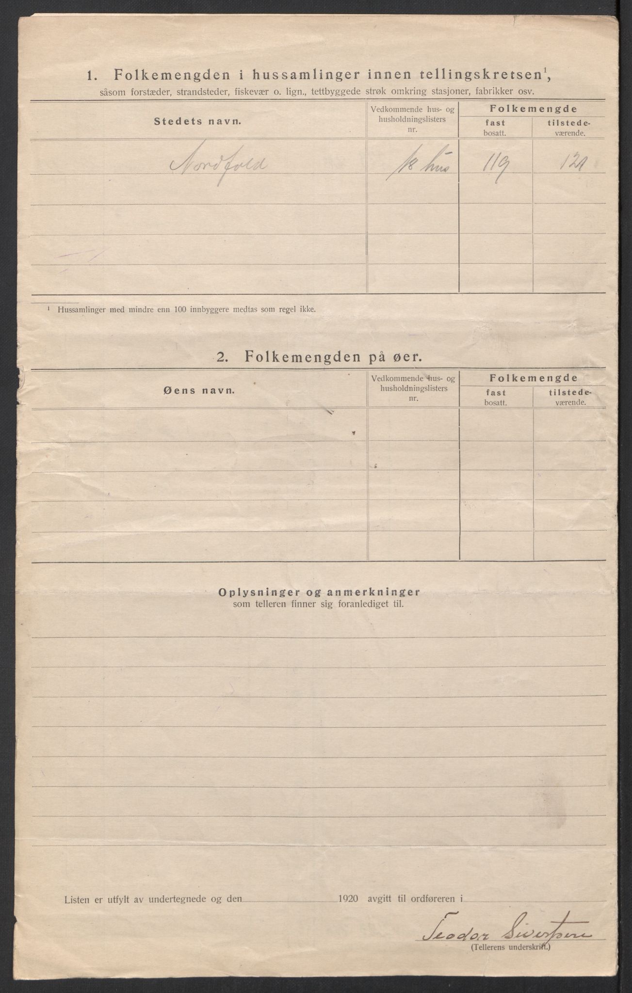 SAT, 1920 census for Nordfold, 1920, p. 15