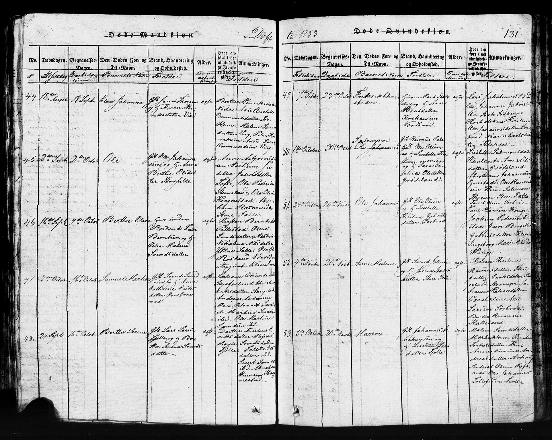 Klepp sokneprestkontor, AV/SAST-A-101803/001/3/30BB/L0001: Parish register (copy) no.  B 1, 1816-1859, p. 131