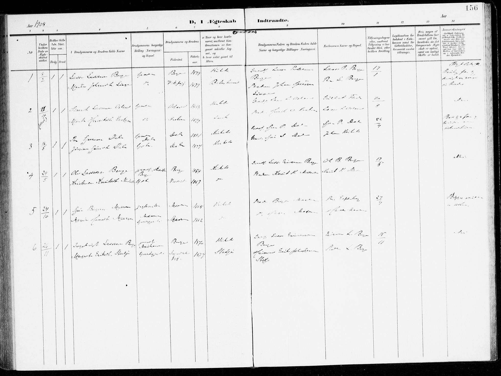 Lavik sokneprestembete, SAB/A-80901: Parish register (official) no. C 2, 1904-1921, p. 156