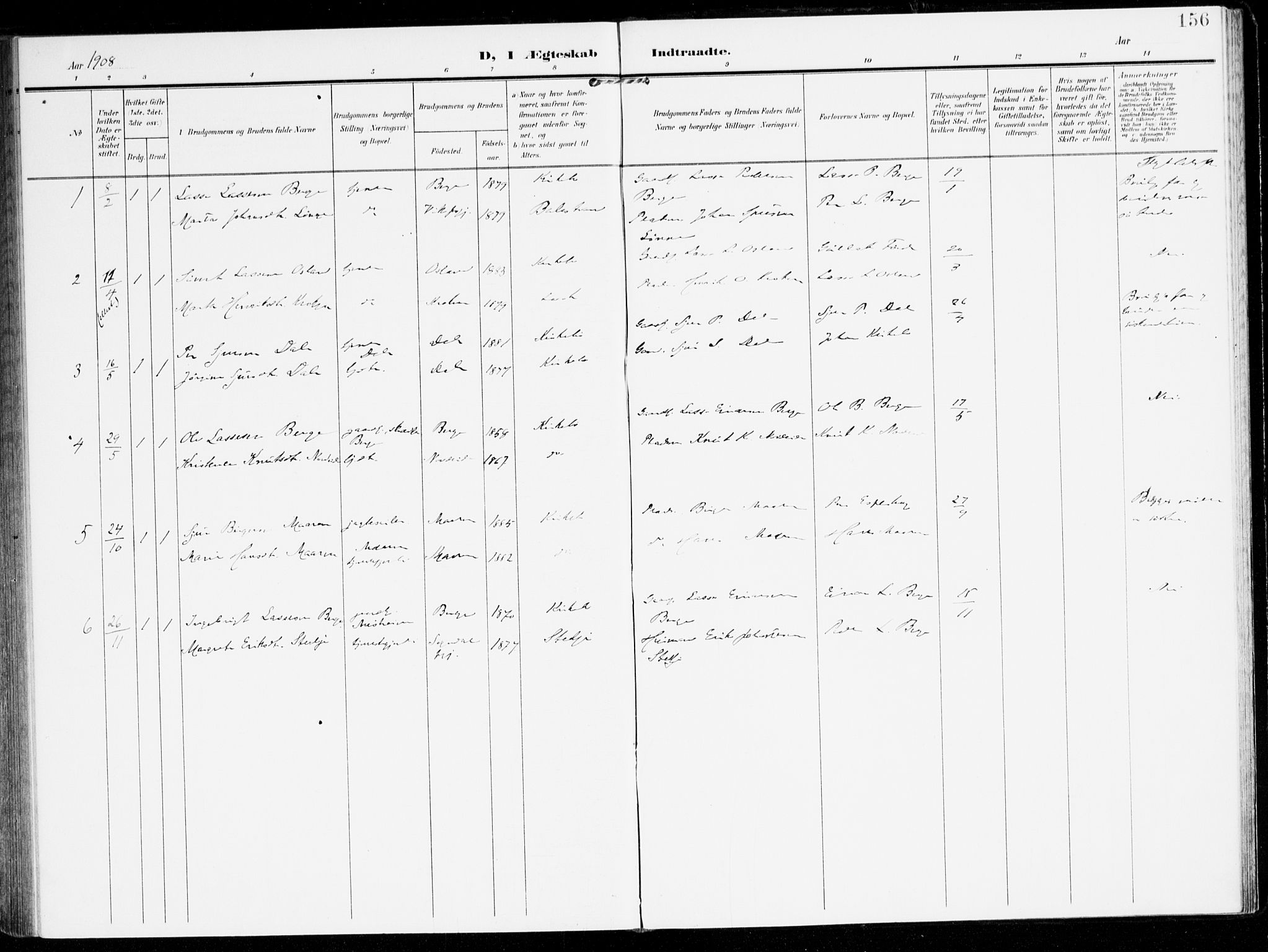 Lavik sokneprestembete, AV/SAB-A-80901: Parish register (official) no. C 2, 1904-1921, p. 156