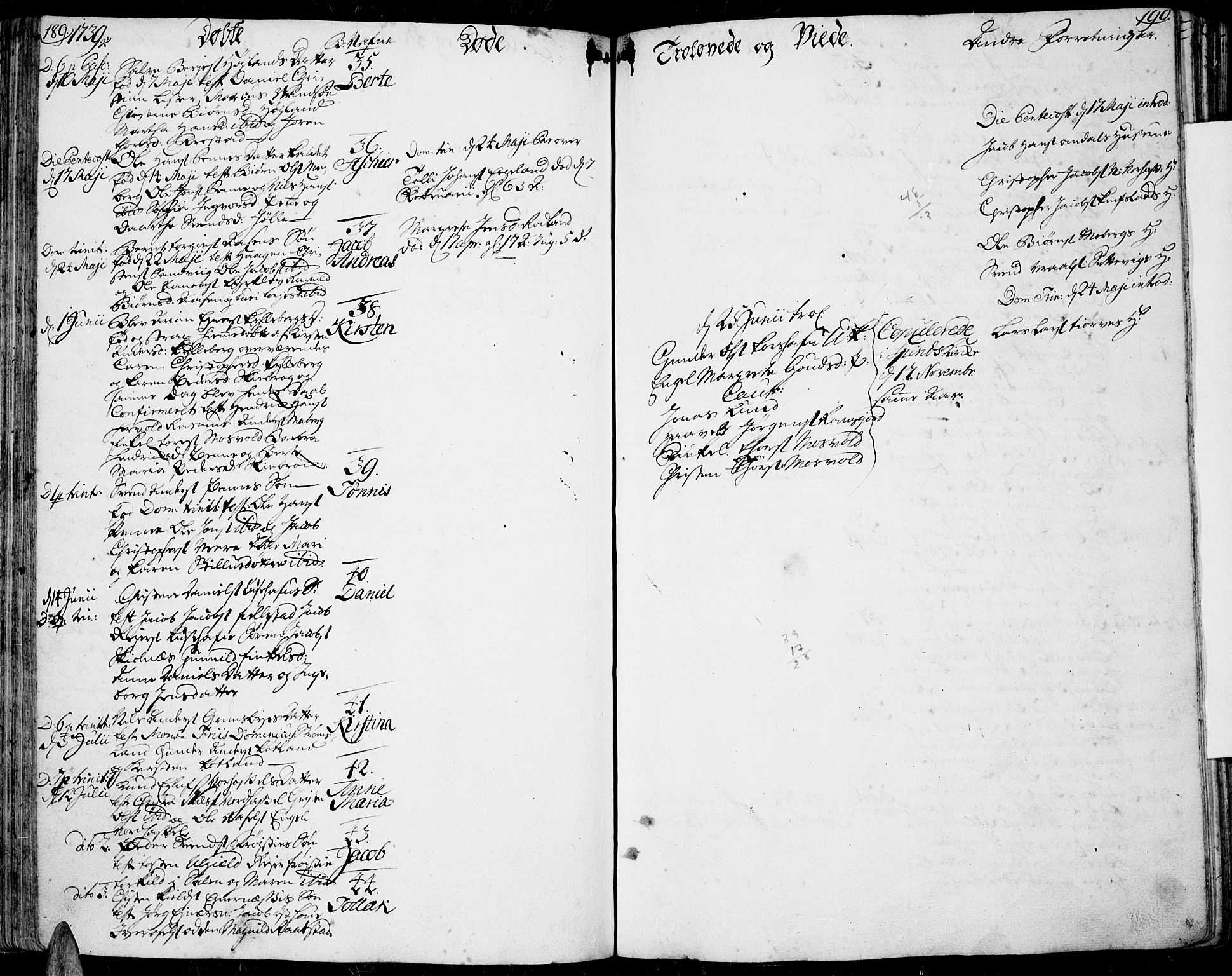 Lista sokneprestkontor, AV/SAK-1111-0027/F/Fa/L0002: Parish register (official) no. A 2 /1, 1726-1742, p. 189-190