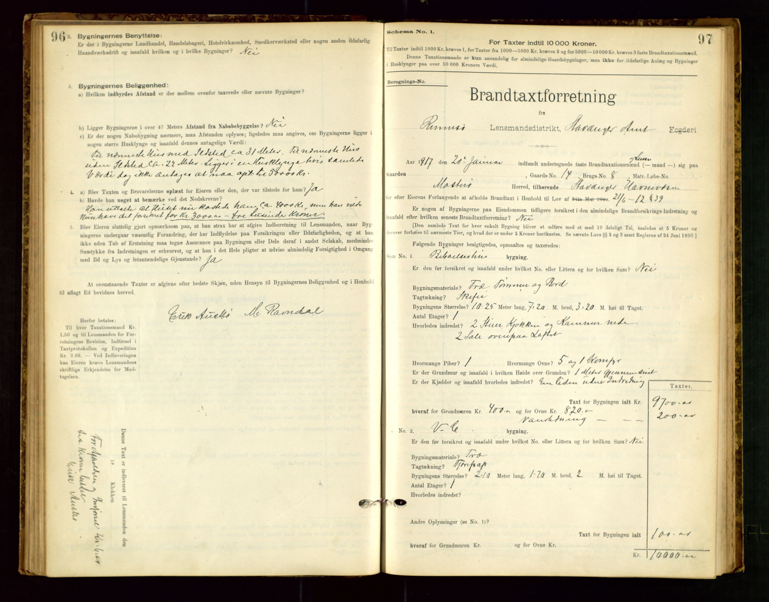 Rennesøy lensmannskontor, SAST/A-100165/Gob/L0001: Branntakstprotokoll - skjematakst, 1900-1956, p. 96-97