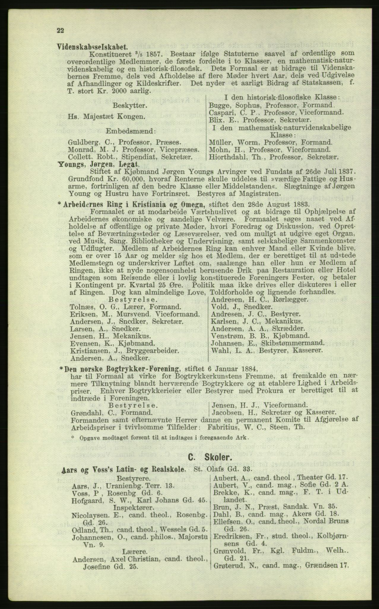 Kristiania/Oslo adressebok, PUBL/-, 1884, p. 22