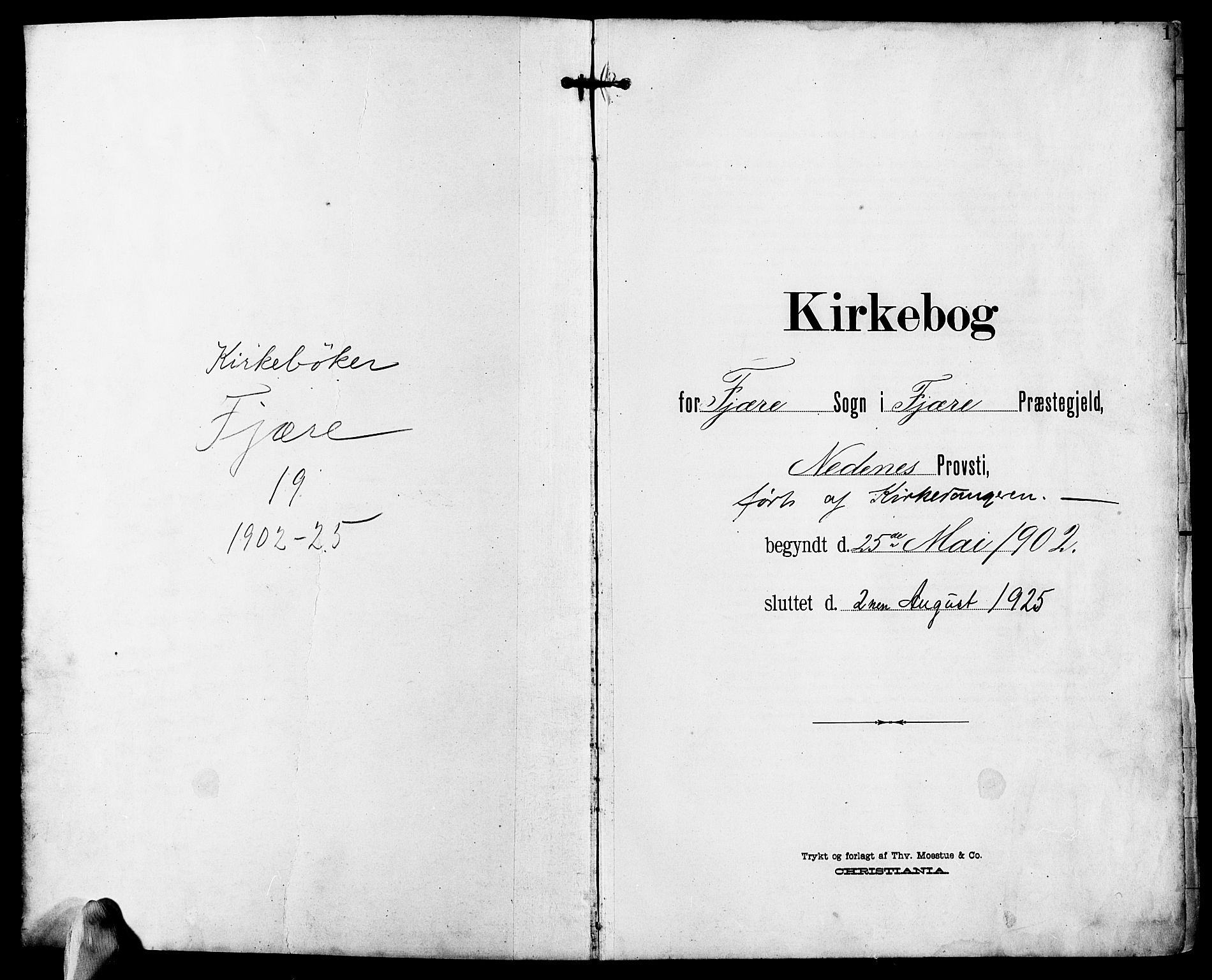 Fjære sokneprestkontor, SAK/1111-0011/F/Fb/L0012: Parish register (copy) no. B 12, 1902-1925, p. 1