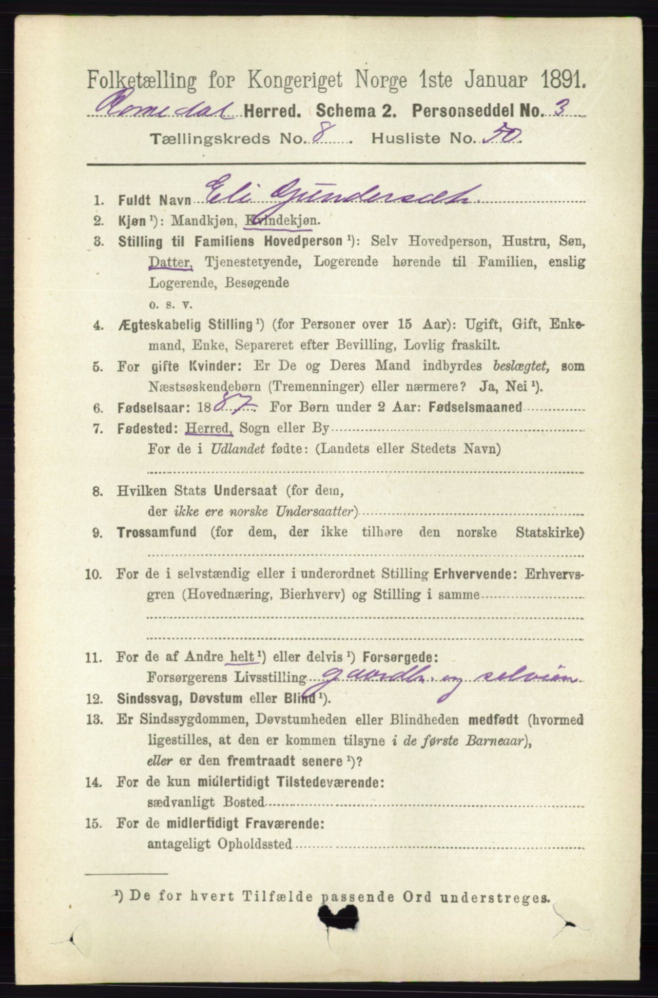 RA, 1891 census for 0416 Romedal, 1891, p. 4229