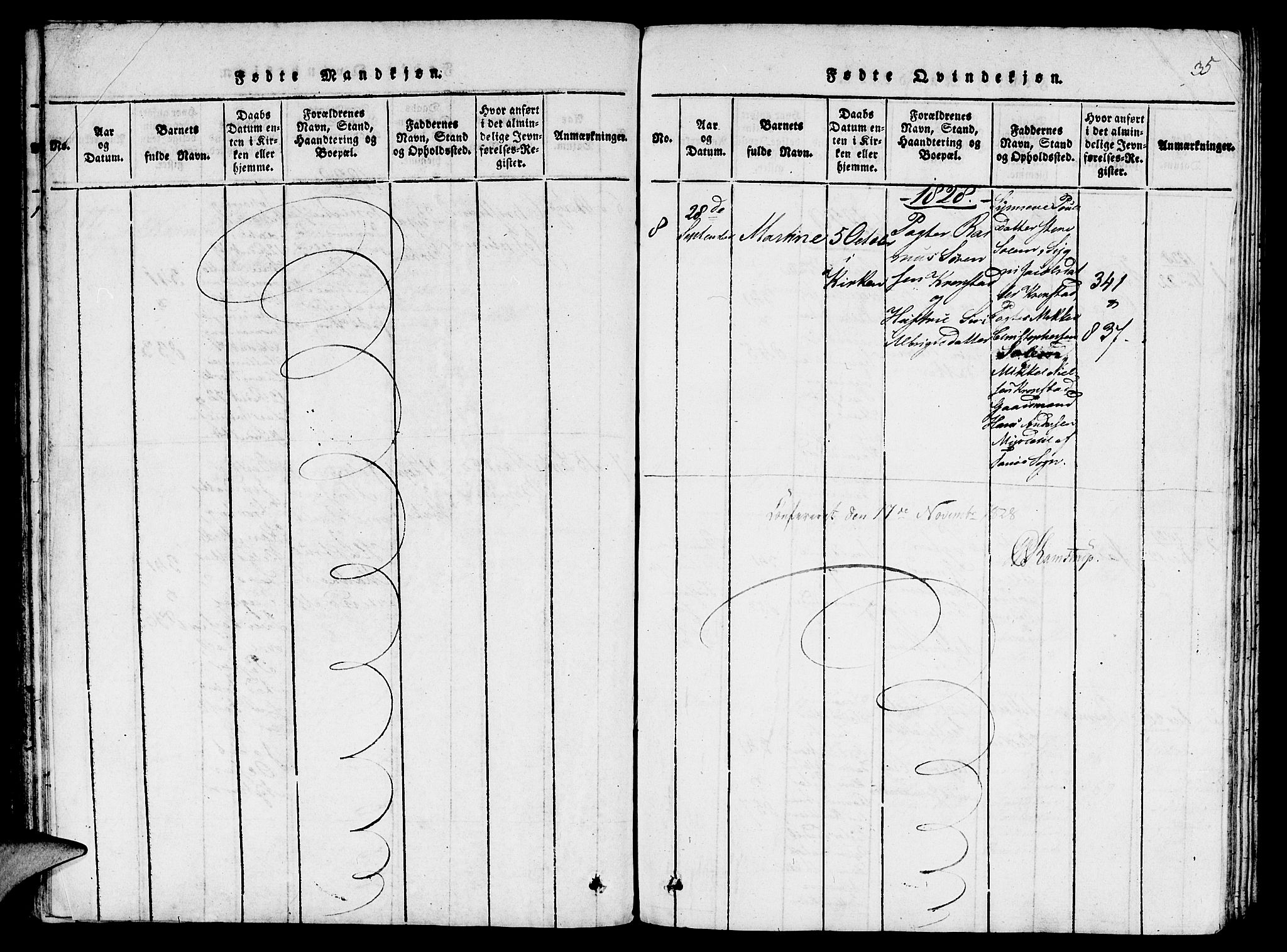 St. Jørgens hospital og Årstad sokneprestembete, AV/SAB-A-99934: Parish register (copy) no. A 1, 1816-1843, p. 35