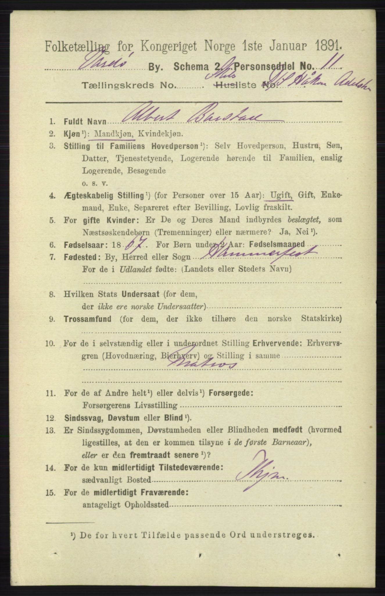 RA, 1891 census for 2002 Vardø, 1891, p. 2749