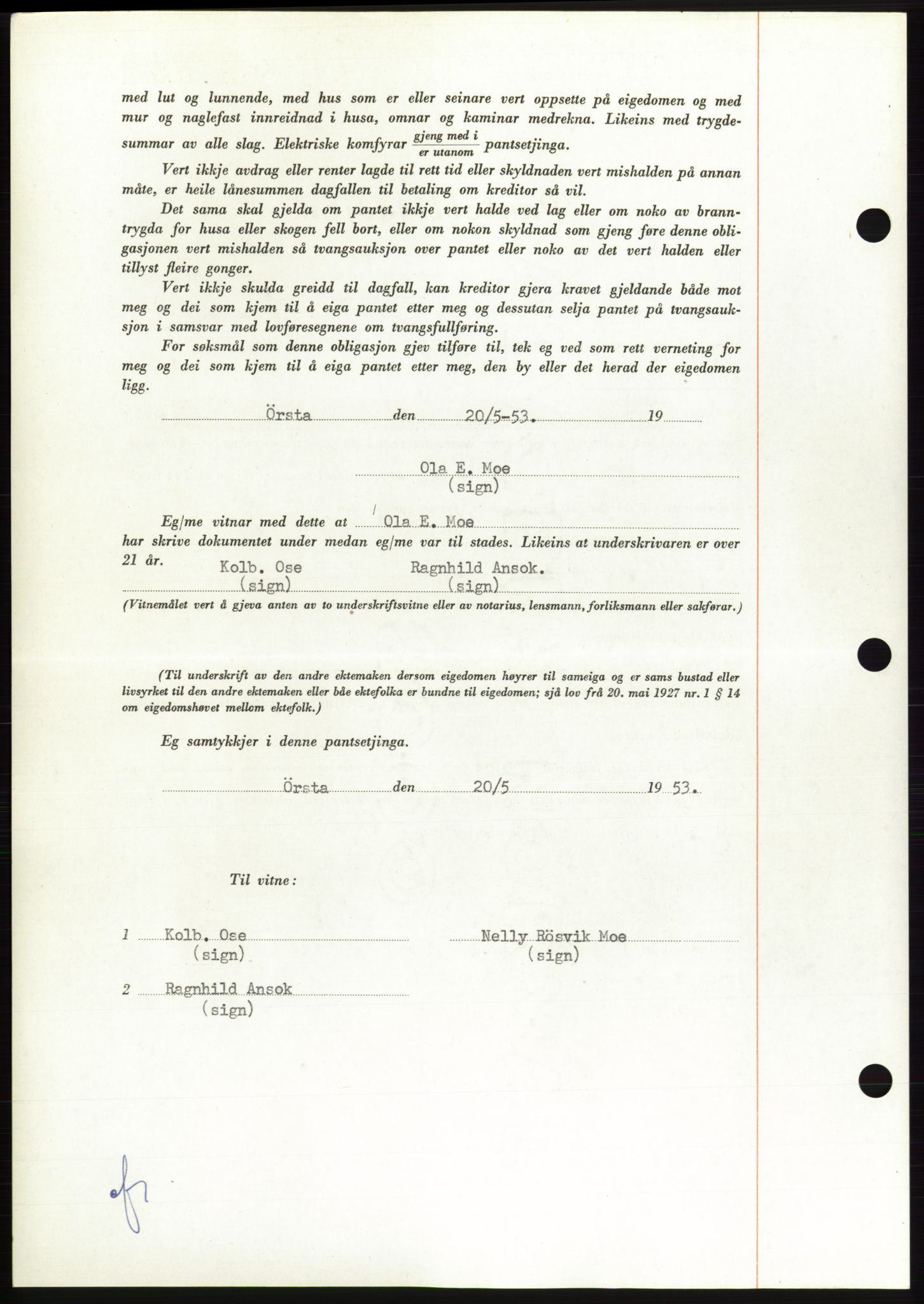 Søre Sunnmøre sorenskriveri, SAT/A-4122/1/2/2C/L0123: Mortgage book no. 11B, 1953-1953, Diary no: : 1490/1953