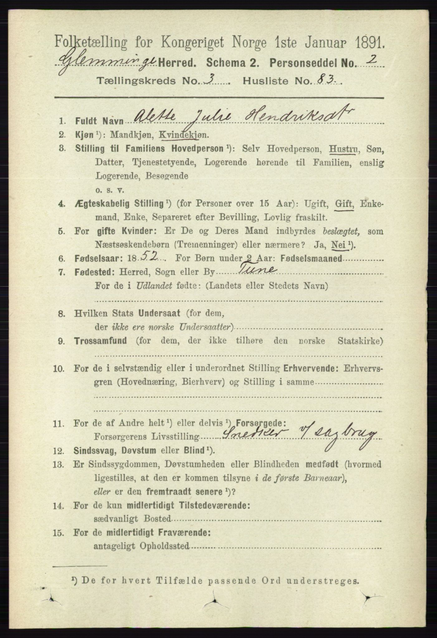 RA, 1891 census for 0132 Glemmen, 1891, p. 2664