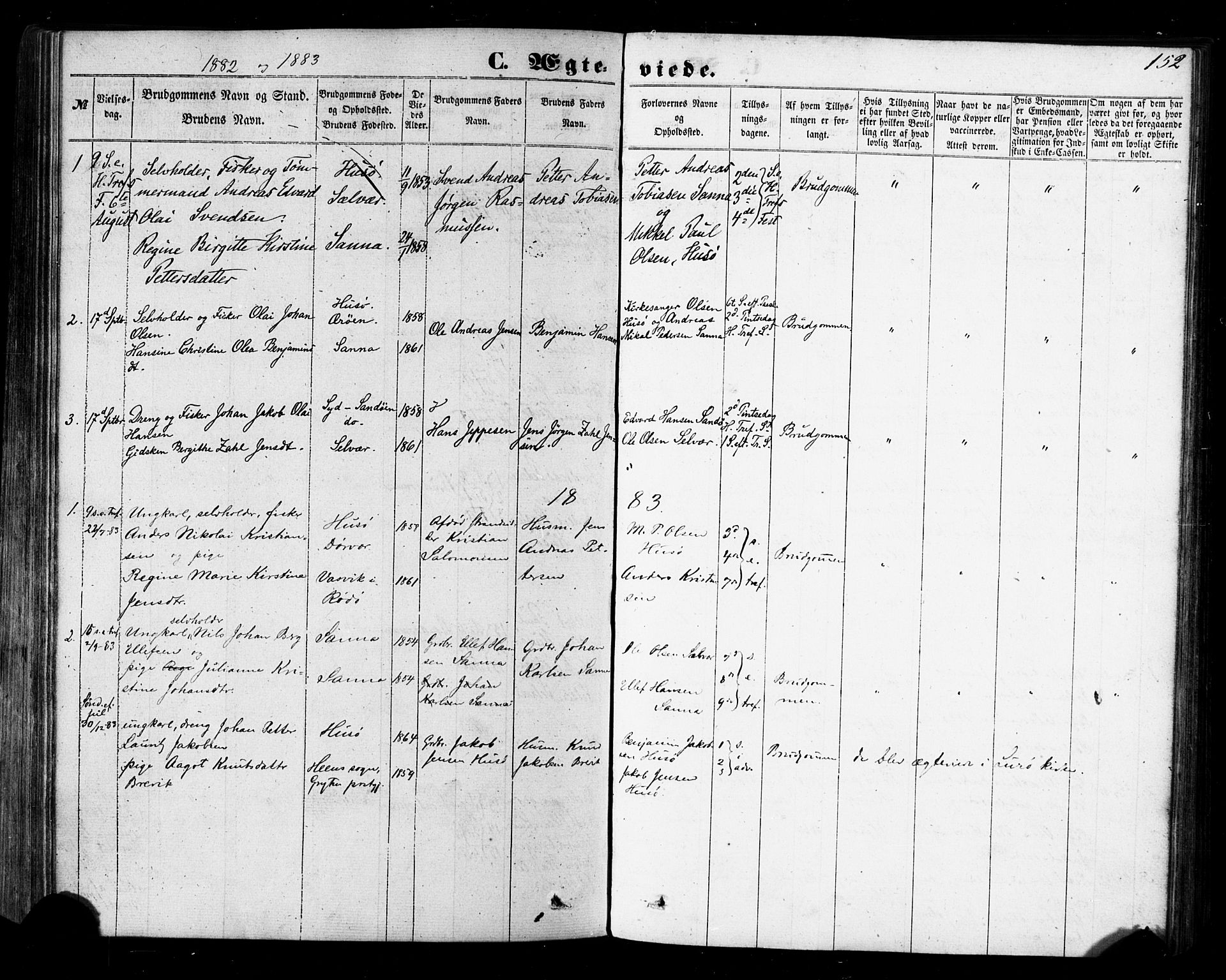 Ministerialprotokoller, klokkerbøker og fødselsregistre - Nordland, SAT/A-1459/840/L0579: Parish register (official) no. 840A01, 1863-1887, p. 152