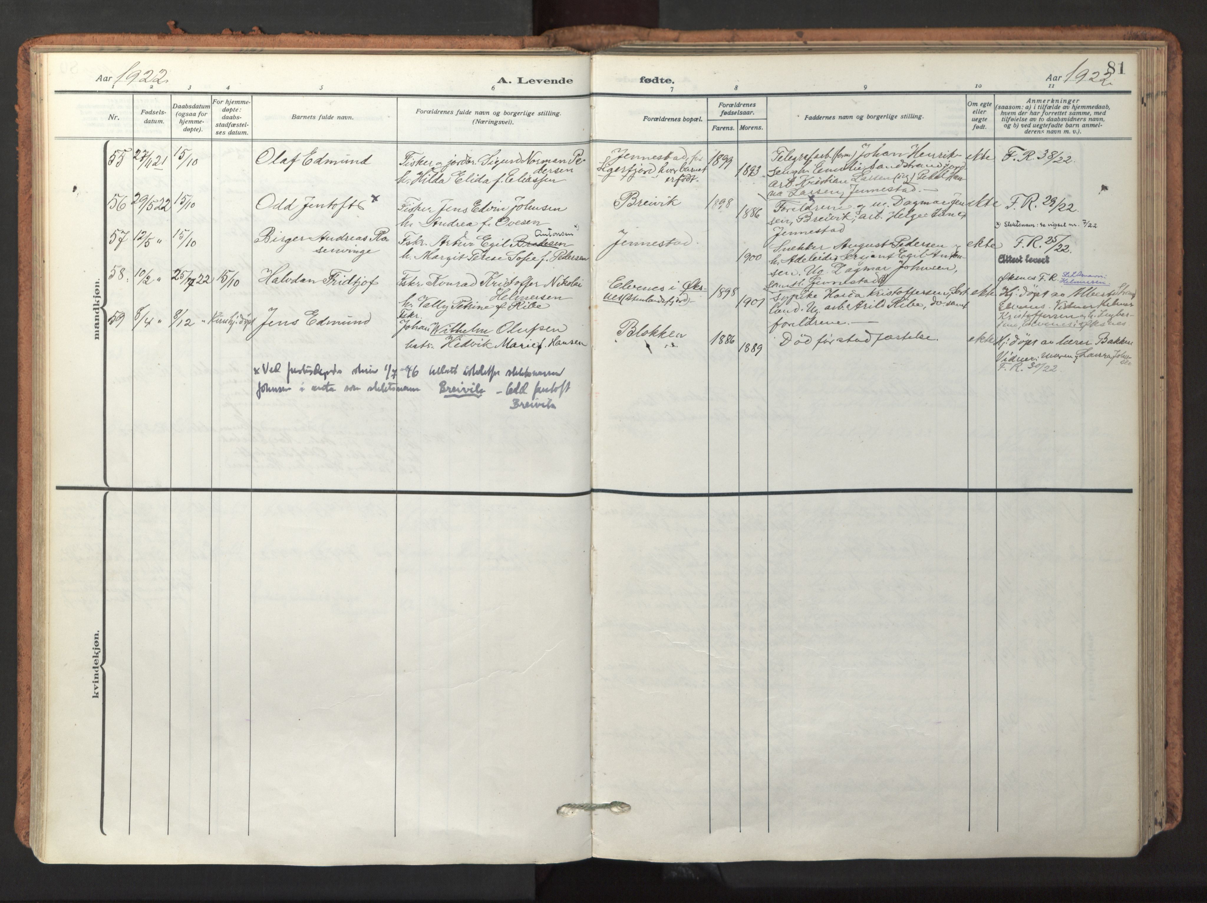 Ministerialprotokoller, klokkerbøker og fødselsregistre - Nordland, AV/SAT-A-1459/895/L1374: Parish register (official) no. 895A09, 1915-1925, p. 81