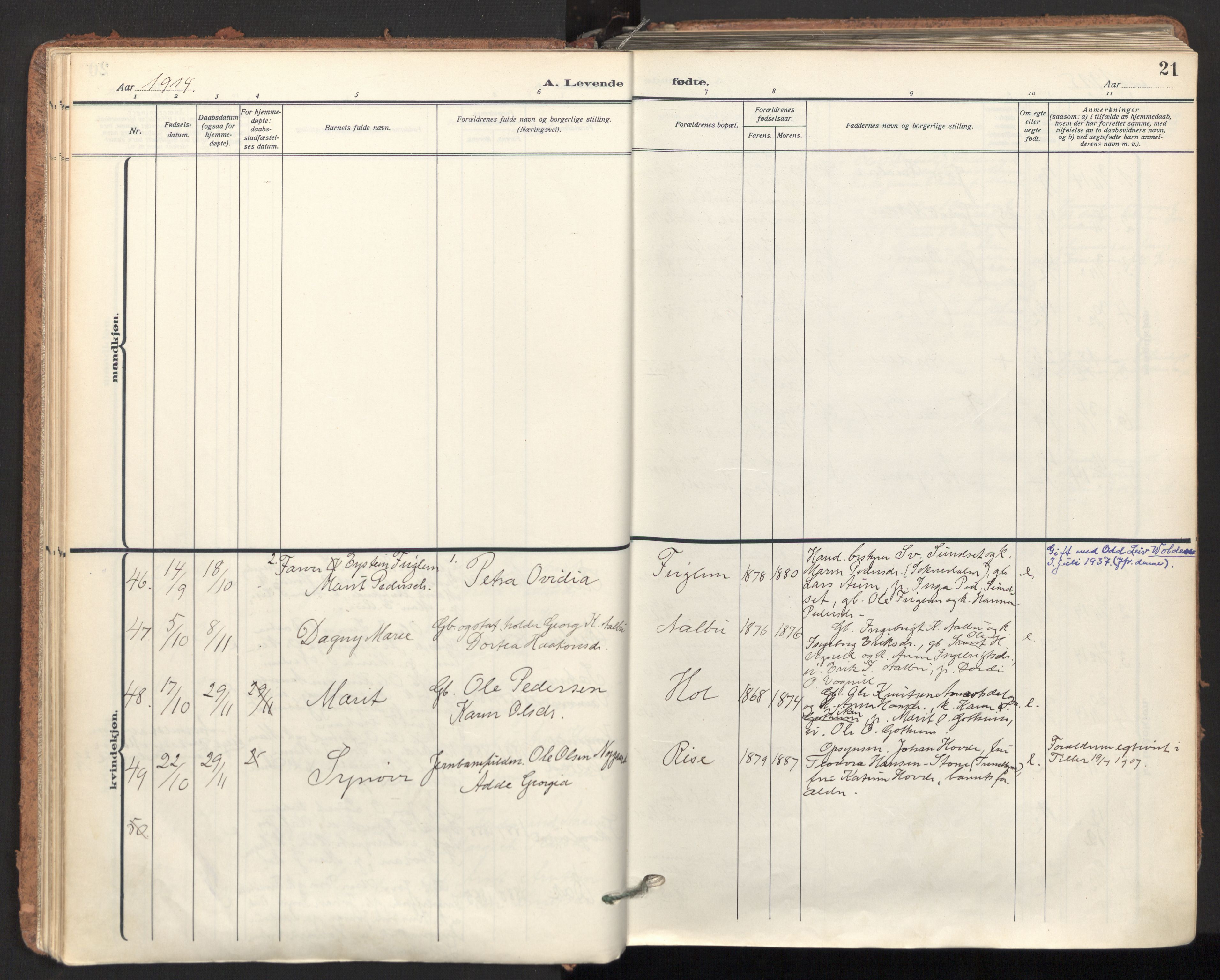 Ministerialprotokoller, klokkerbøker og fødselsregistre - Sør-Trøndelag, AV/SAT-A-1456/678/L0909: Parish register (official) no. 678A17, 1912-1930, p. 21