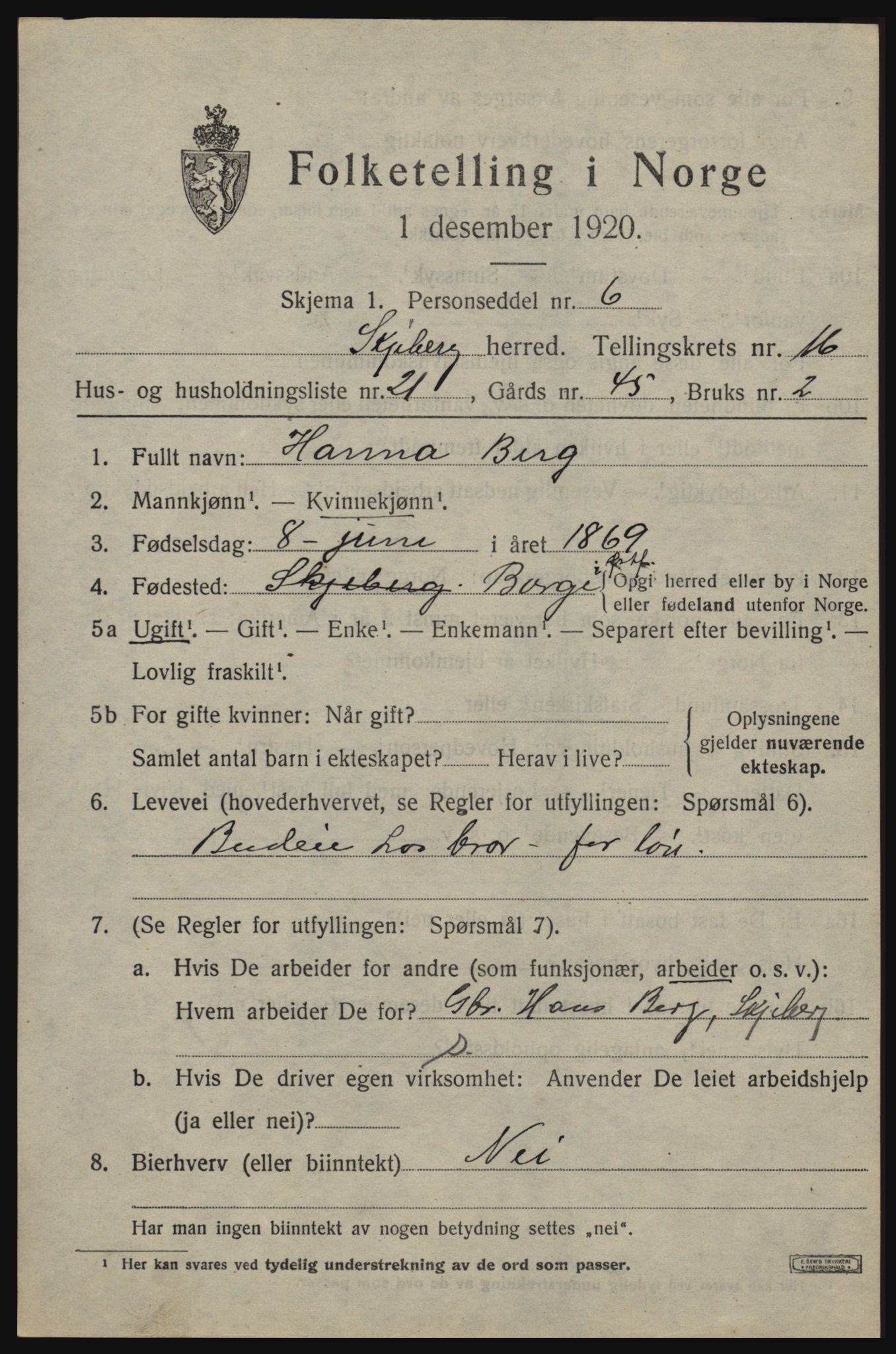 SAO, 1920 census for Skjeberg, 1920, p. 15079