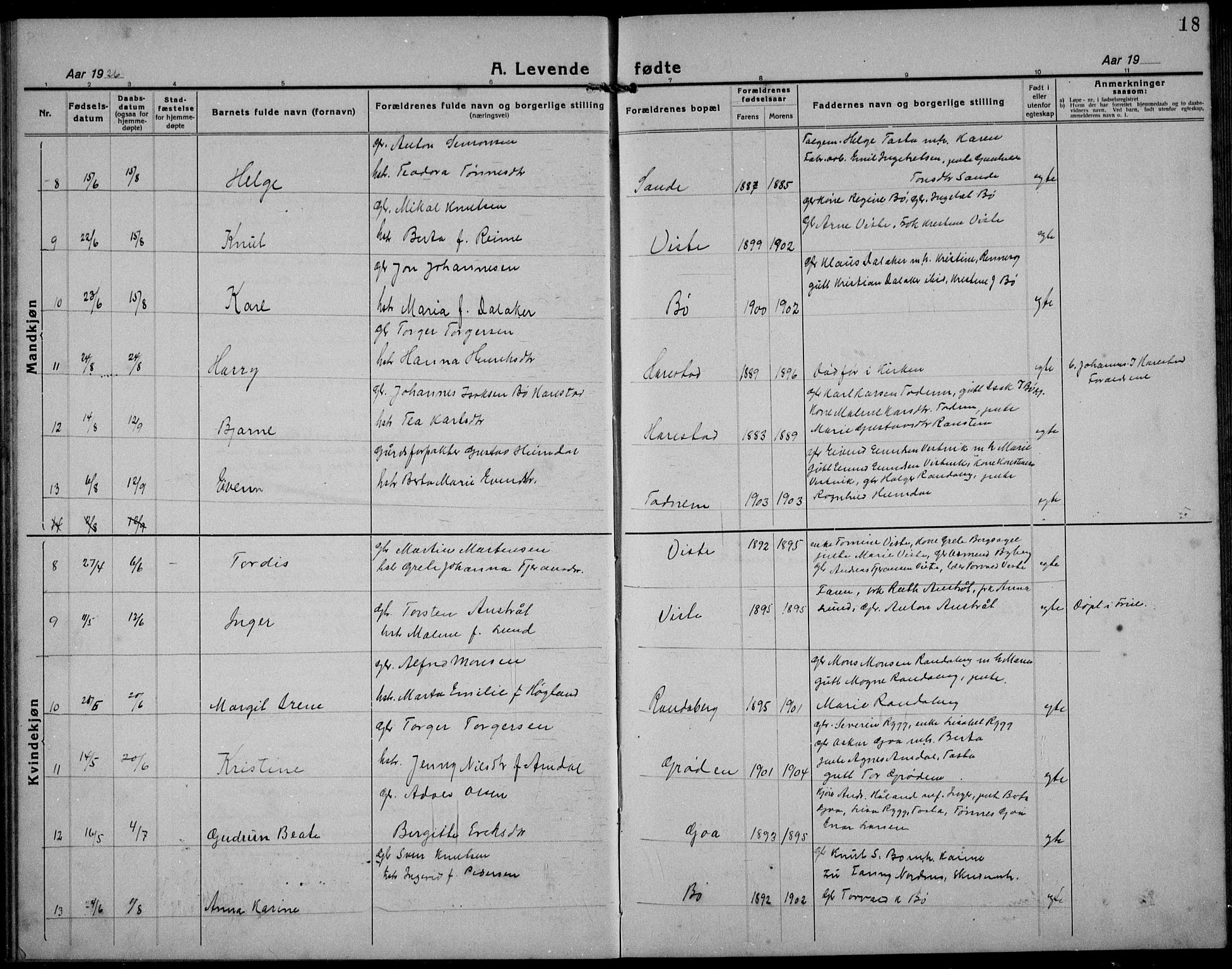 Hetland sokneprestkontor, AV/SAST-A-101826/30/30BB/L0012: Parish register (copy) no. B 12, 1922-1940, p. 18